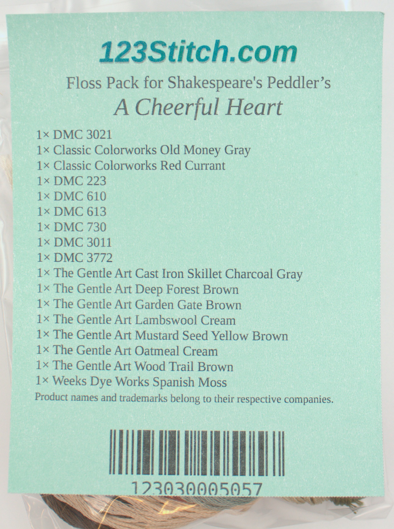 Floss Pack for "A Cheerful Heart", zoomed in. Select this picture to zoom back out.