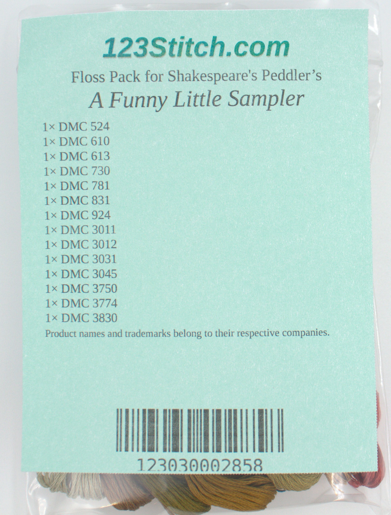 Floss Pack for "A Funny Little Sampler", zoomed in. Select this picture to zoom back out.