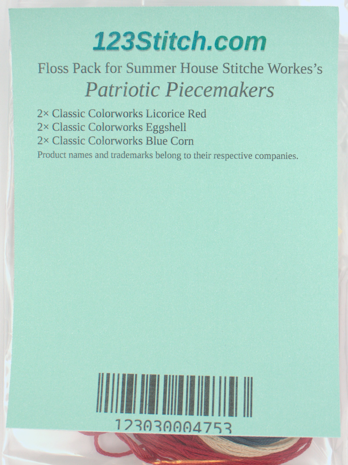 Floss Pack for "Patriotic Piecemakers", zoomed in. Select this picture to zoom back out.
