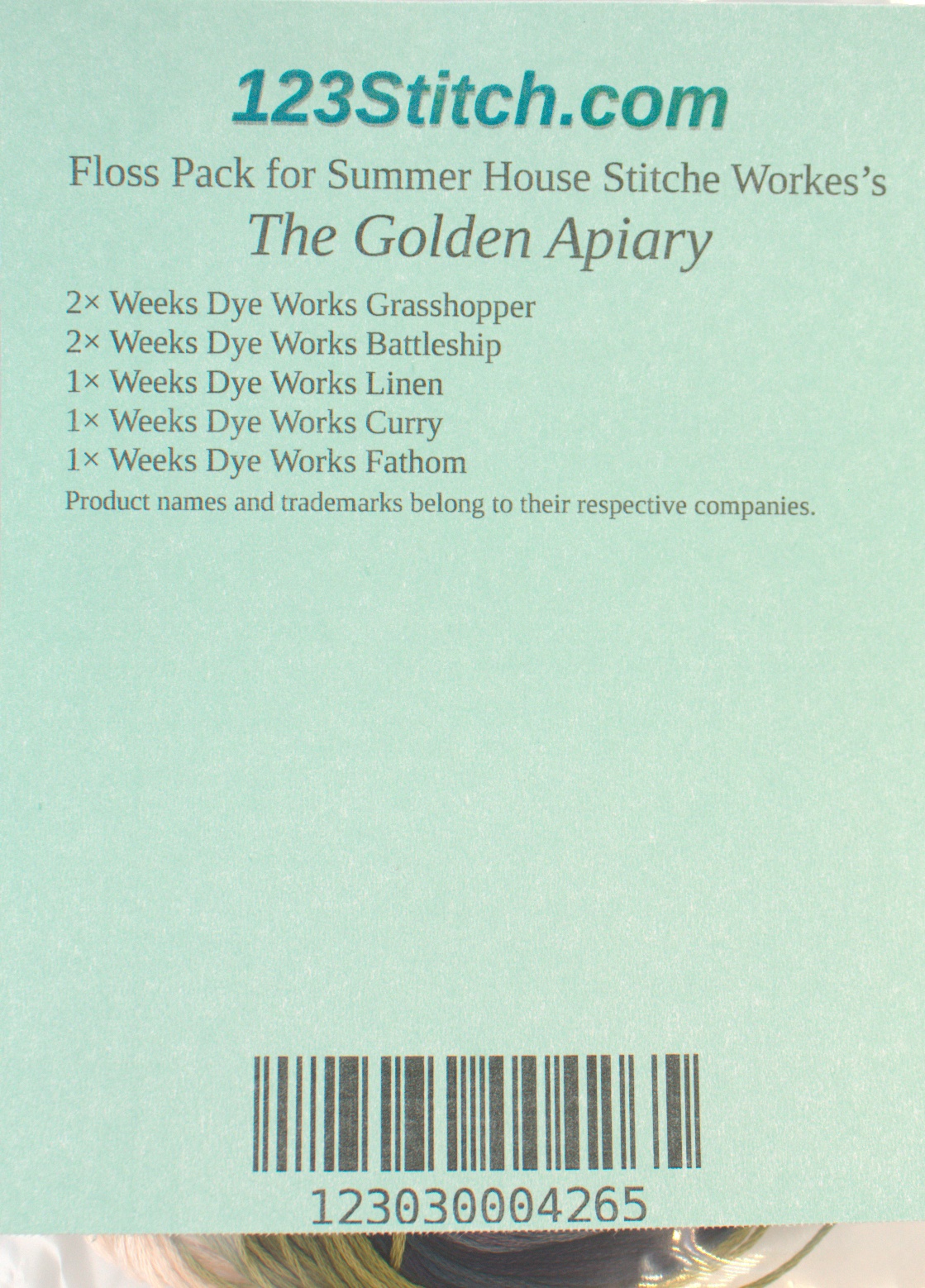 Floss Pack for "The Golden Apiary", zoomed in. Select this picture to zoom back out.