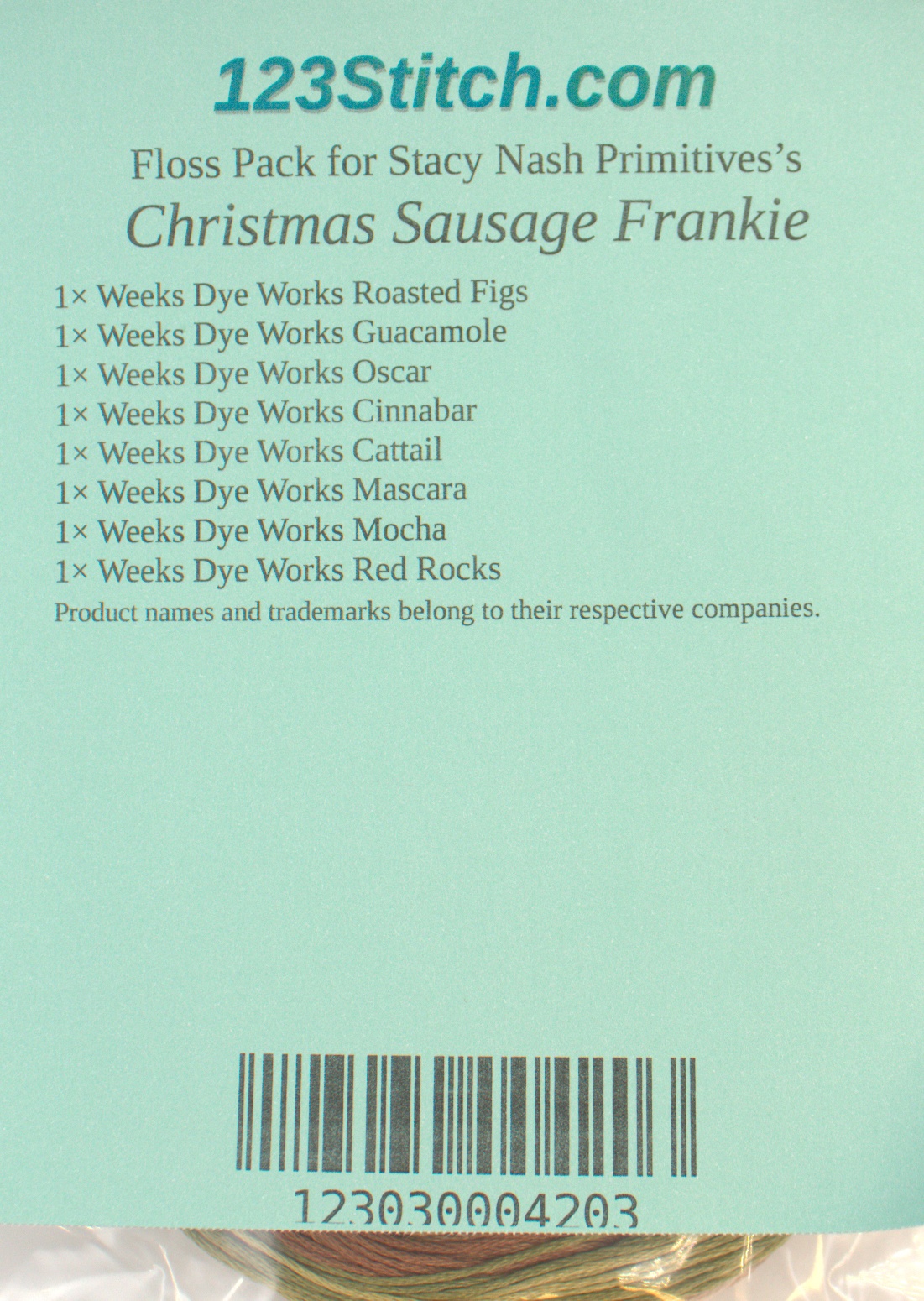 Floss Pack for "Christmas Sausage Frankie", zoomed in. Select this picture to zoom back out.