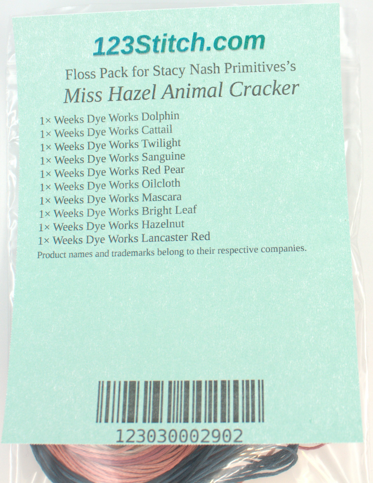 Floss Pack for "Miss Hazel Animal Cracker", zoomed in. Select this picture to zoom back out.