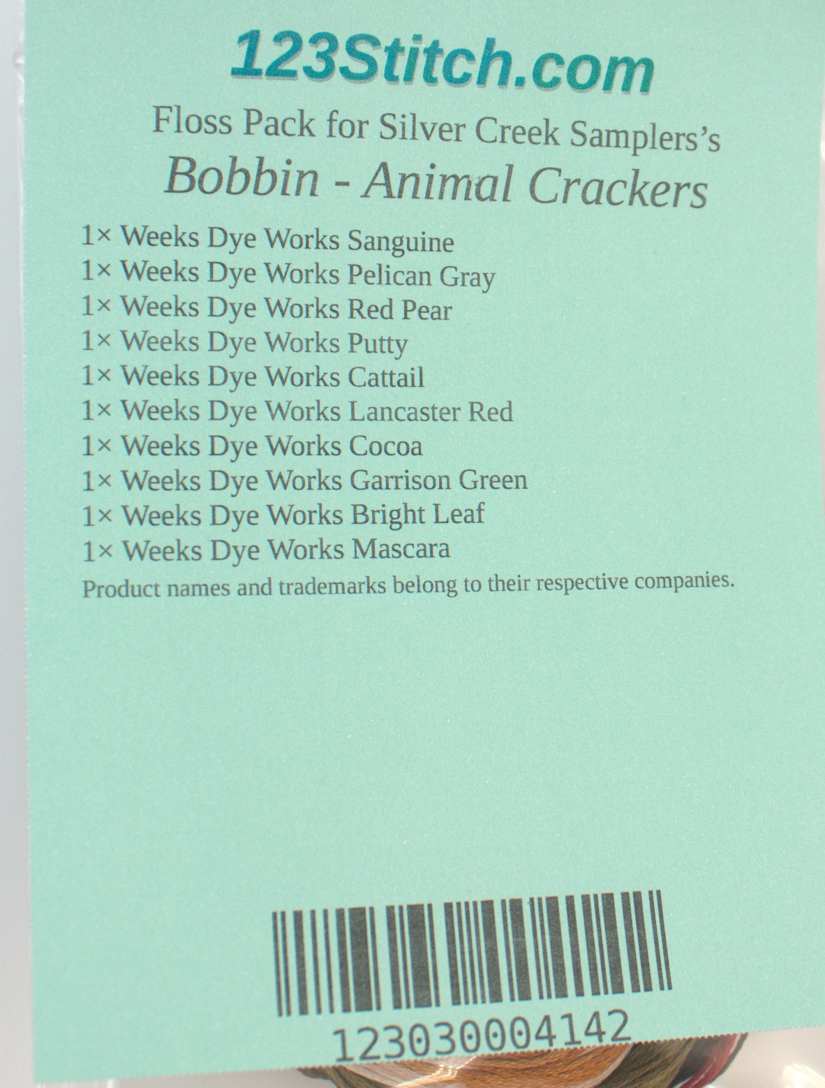 Floss Pack for "Bobbin - Animal Crackers", zoomed in. Select this picture to zoom back out.