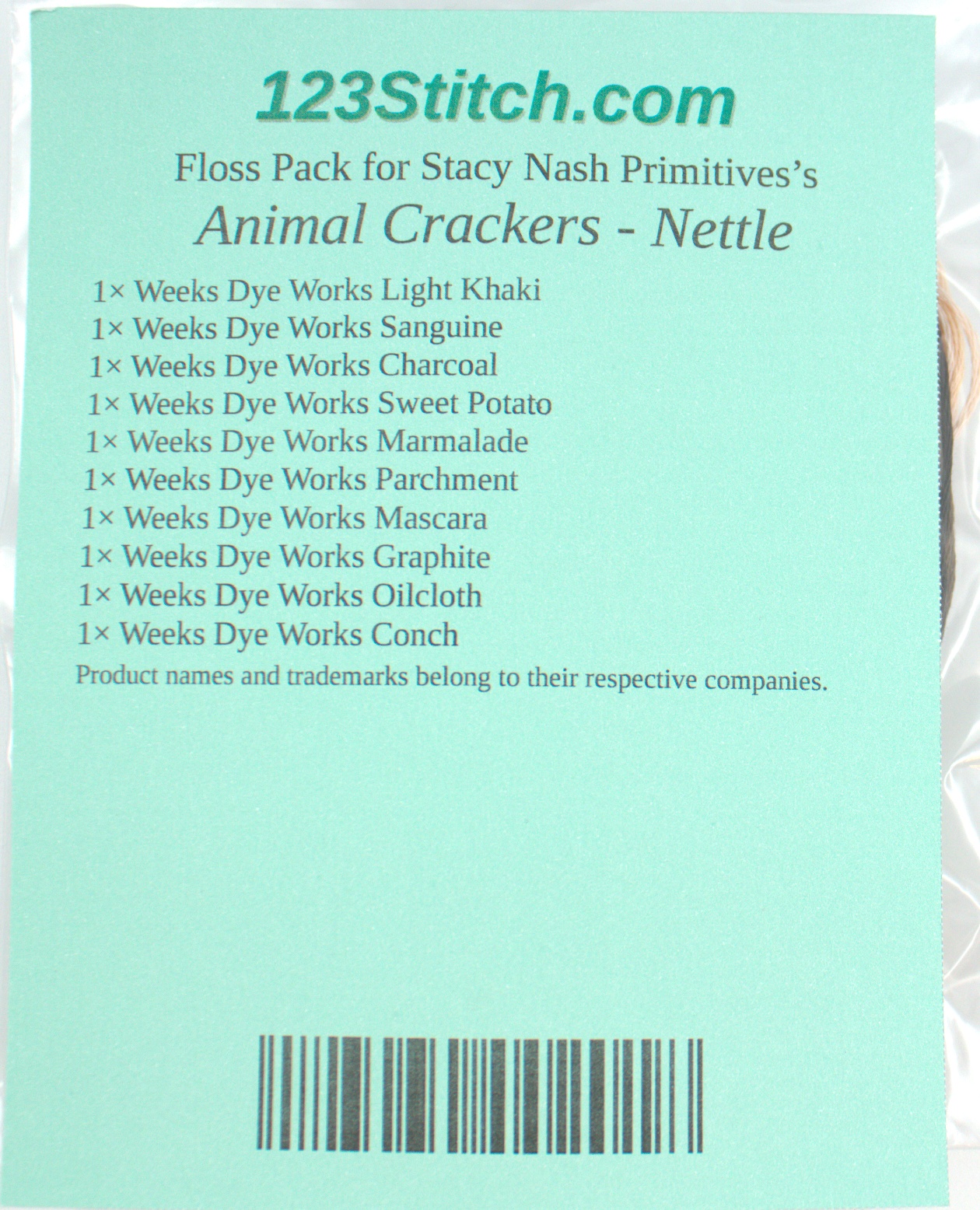 Floss Pack for "Animal Crackers - Nettle", zoomed in. Select this picture to zoom back out.