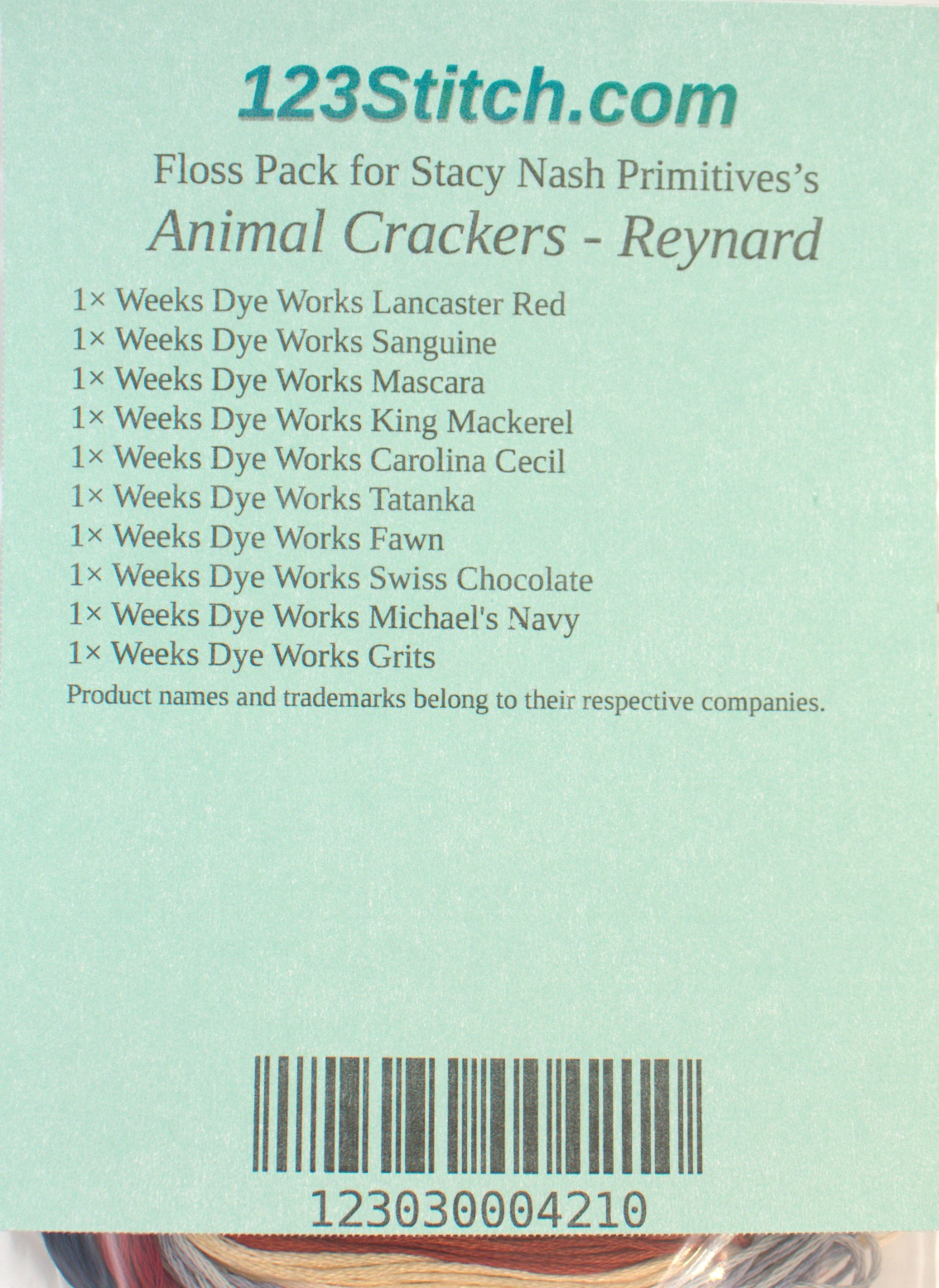 Floss Pack for "Animal Crackers - Reynard", zoomed in. Select this picture to zoom back out.
