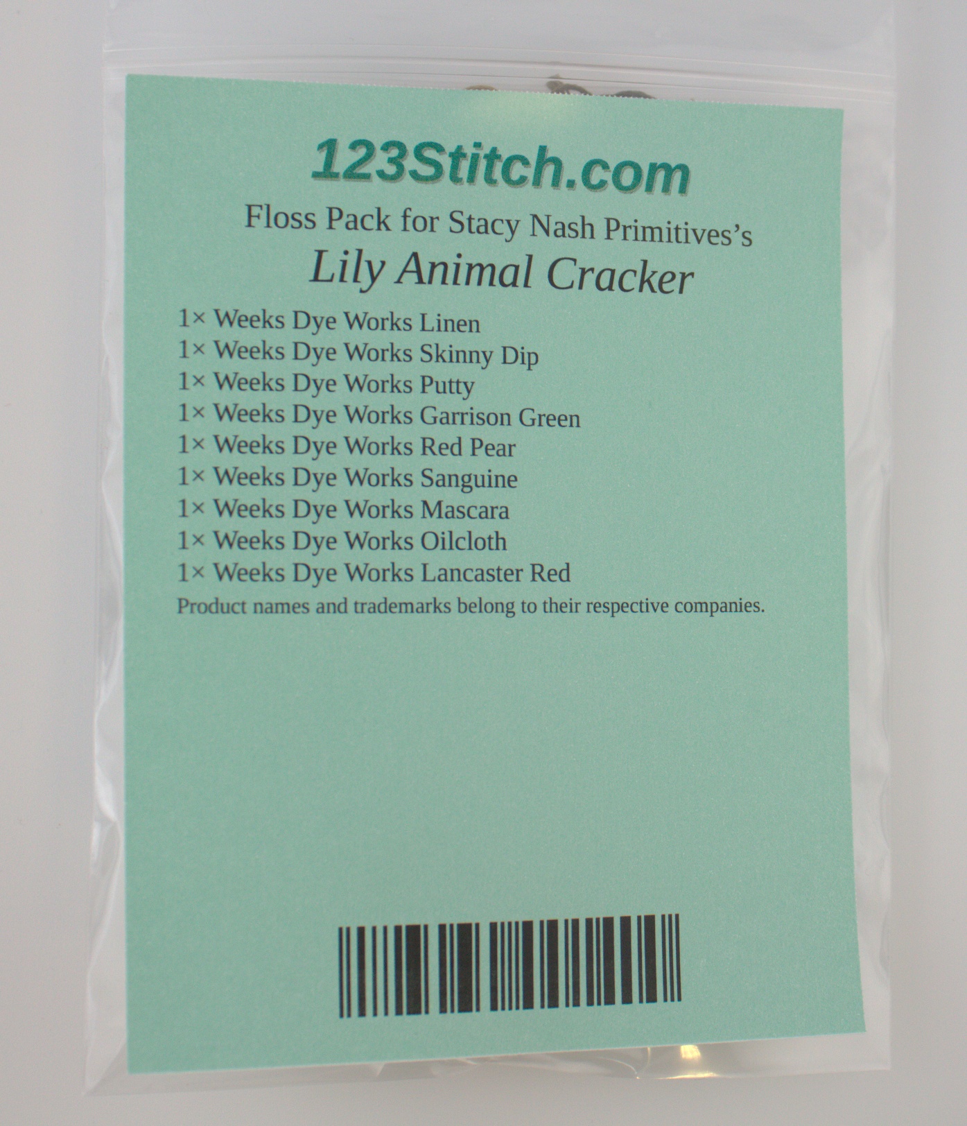 Floss Pack for "Lily Animal Cracker", zoomed in. Select this picture to zoom back out.
