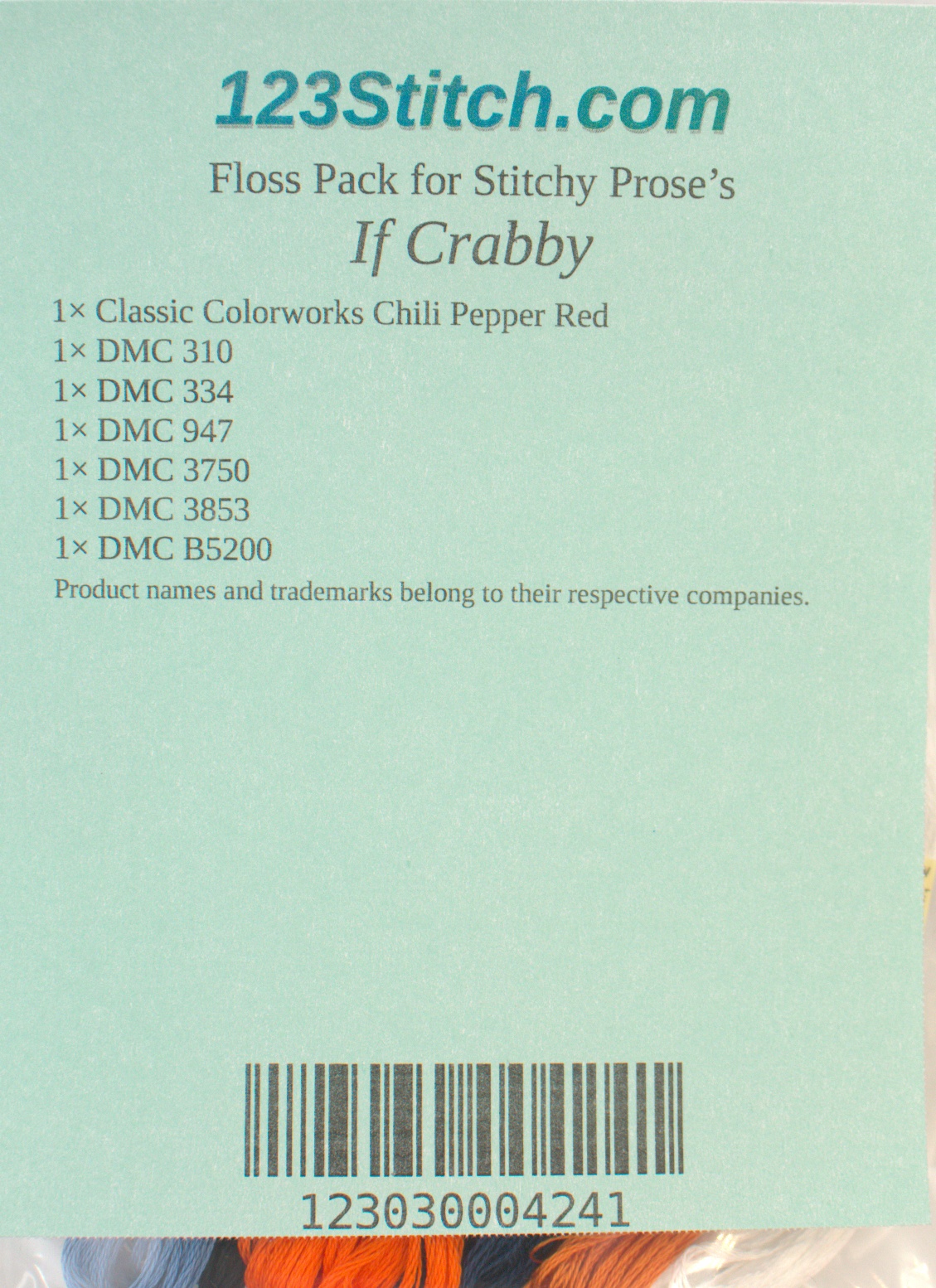Floss Pack for "If Crabby", zoomed in. Select this picture to zoom back out.