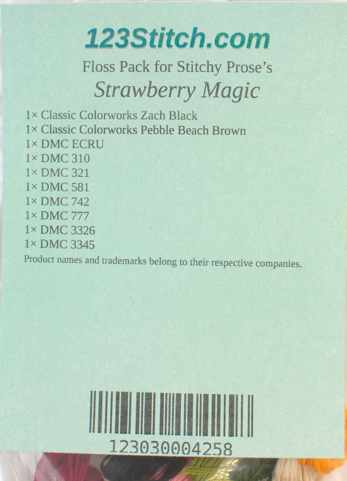 Floss Pack for "Strawberry Magic", zoomed in. Select this picture to zoom back out.
