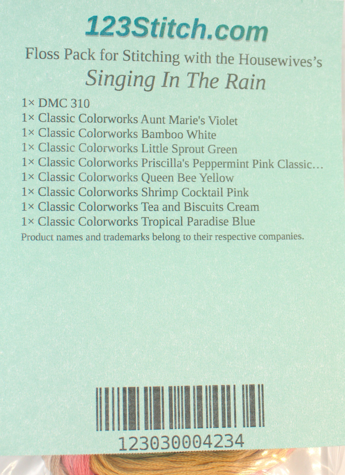 Floss Pack for "Singing In The Rain", zoomed in. Select this picture to zoom back out.