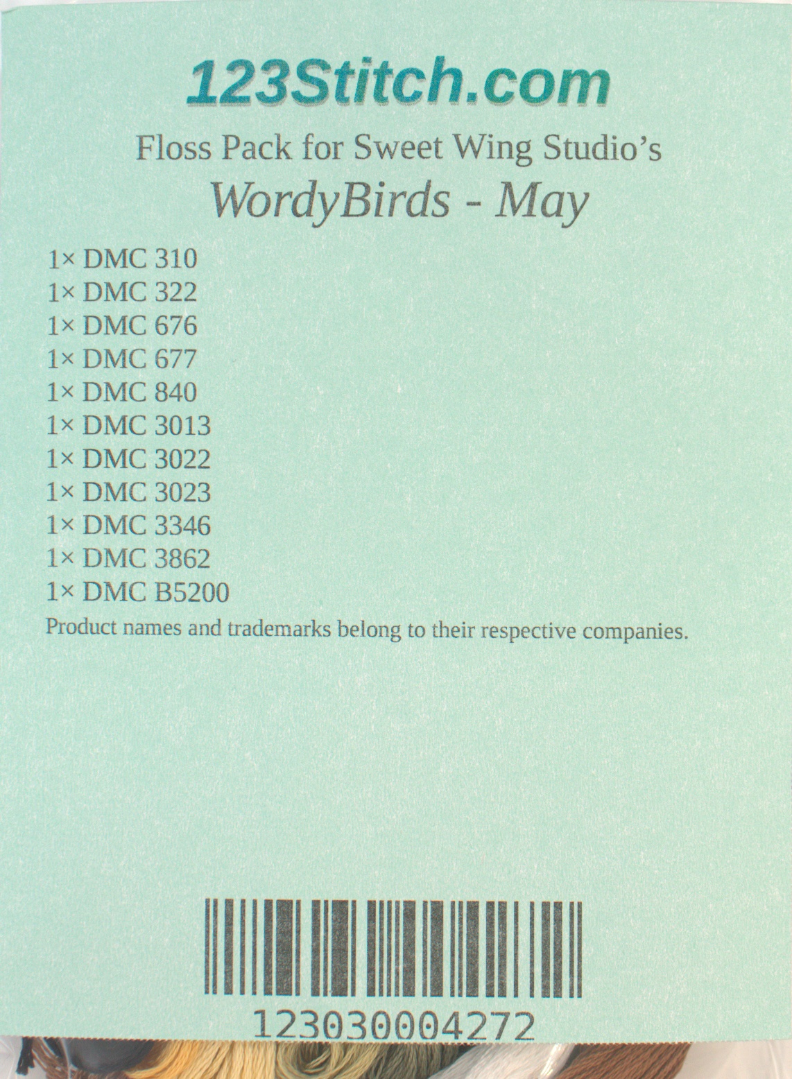 Floss Pack for "WordyBirds - May", zoomed in. Select this picture to zoom back out.