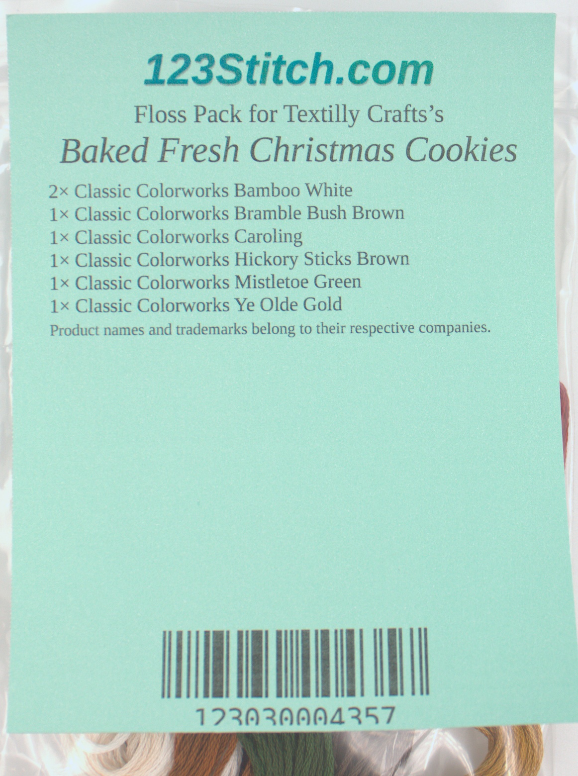 Floss Pack for "Baked Fresh Christmas Cookies", zoomed in. Select this picture to zoom back out.