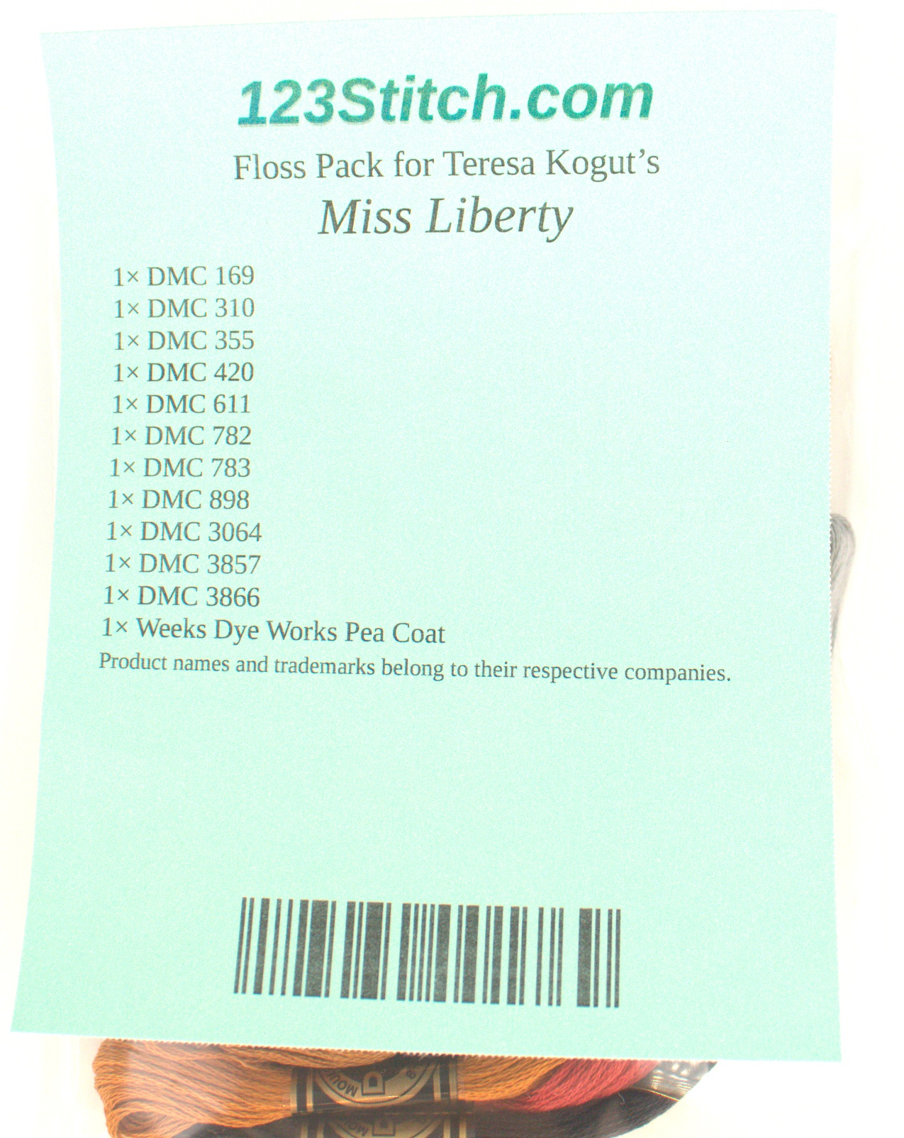 Floss Pack for "Miss Liberty", zoomed in. Select this picture to zoom back out.