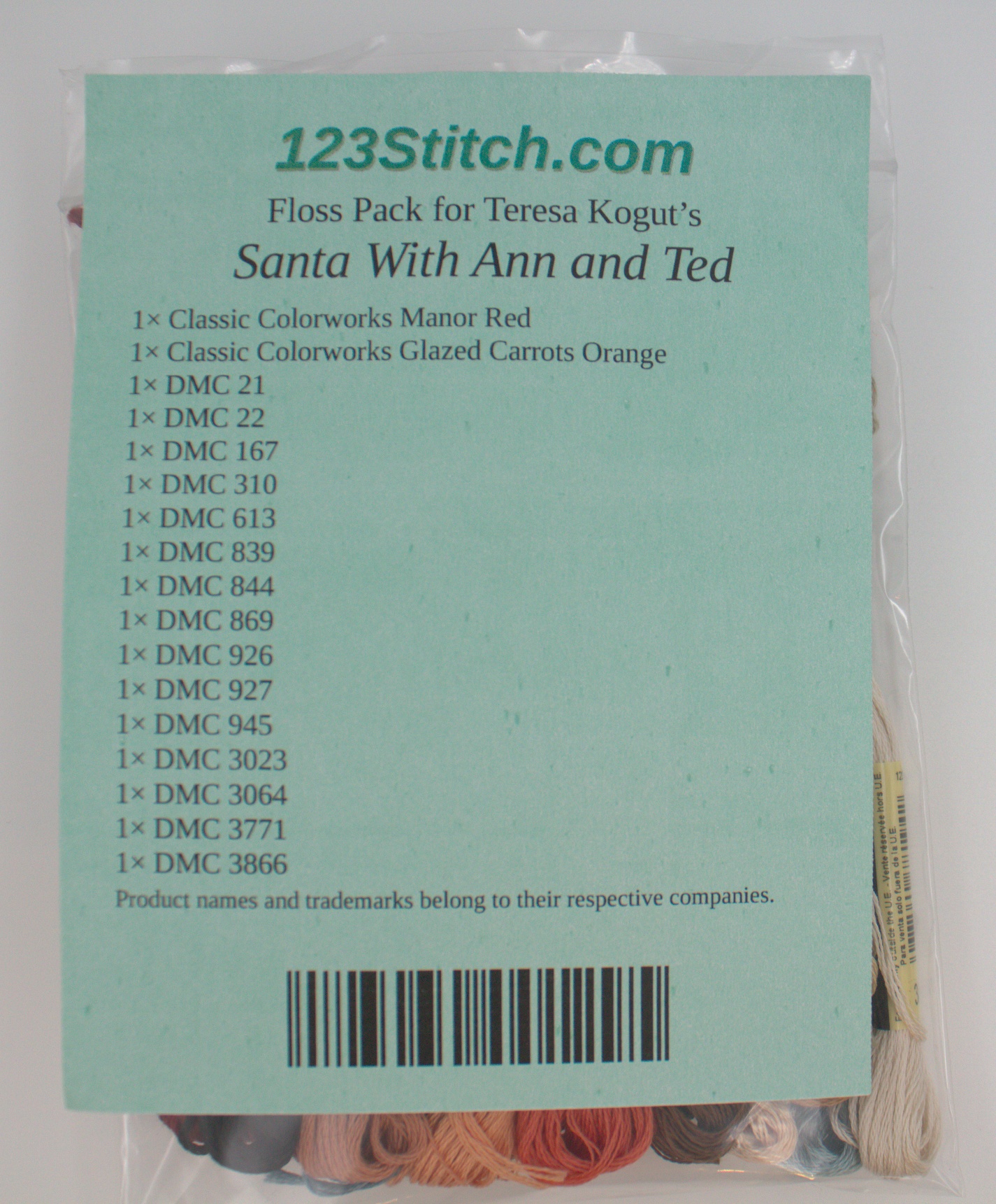 Floss Pack for "Santa With Ann and Ted", zoomed in. Select this picture to zoom back out.