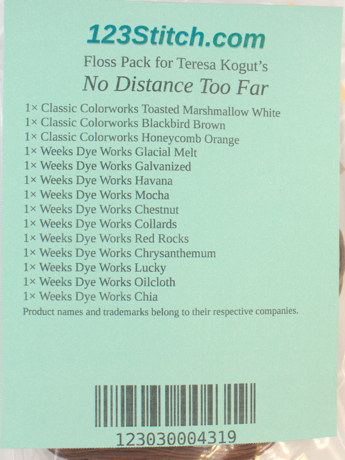 Floss Pack for "No Distance Too Far", zoomed in. Select this picture to zoom back out.