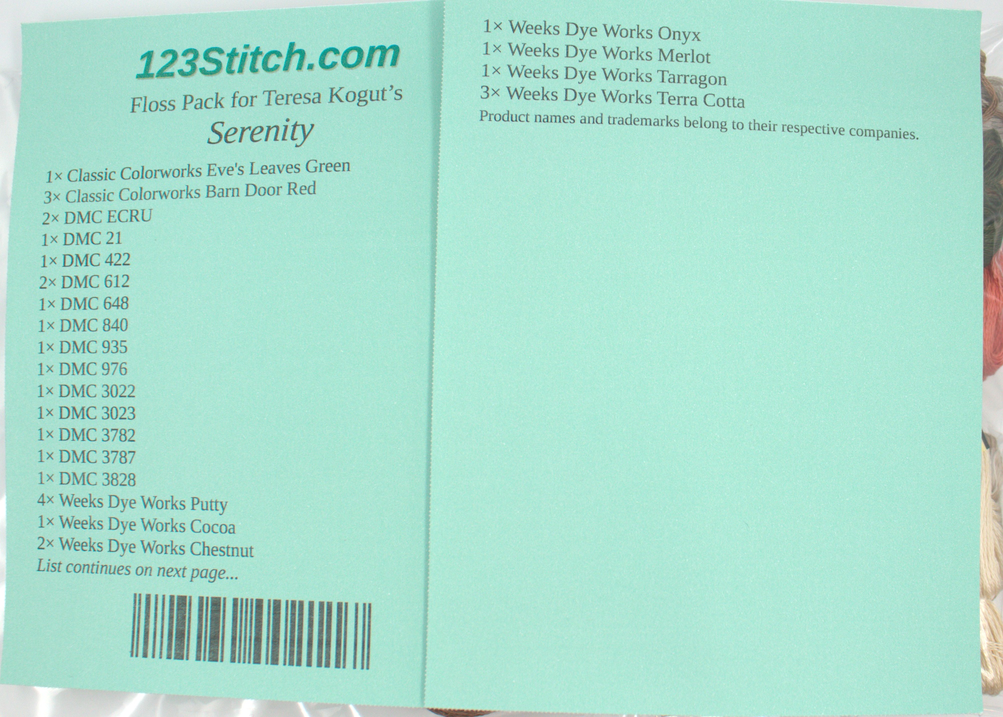 Floss Pack for "Serenity", zoomed in. Select this picture to zoom back out.