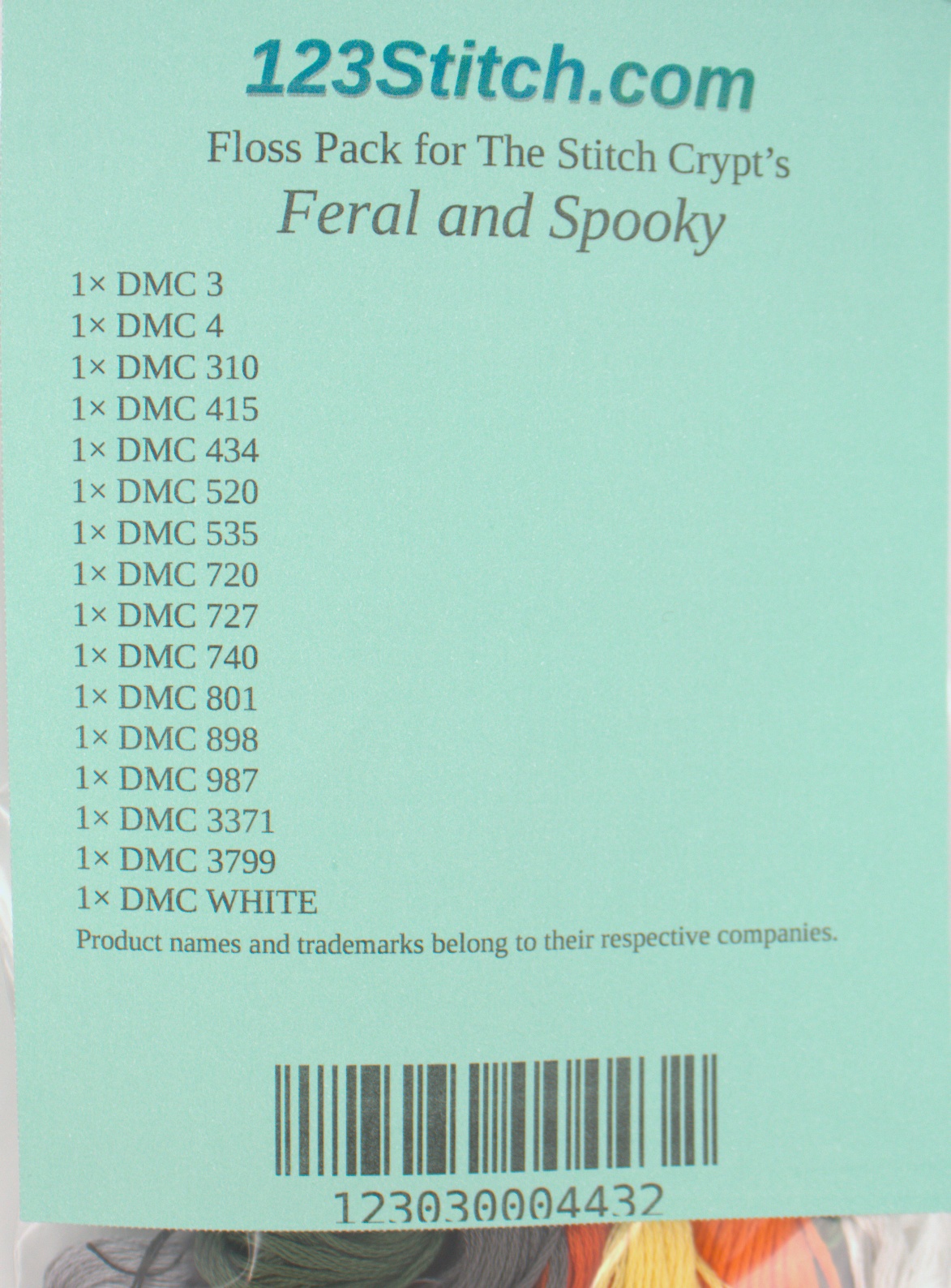 Floss Pack for "Feral and Spooky", zoomed in. Select this picture to zoom back out.