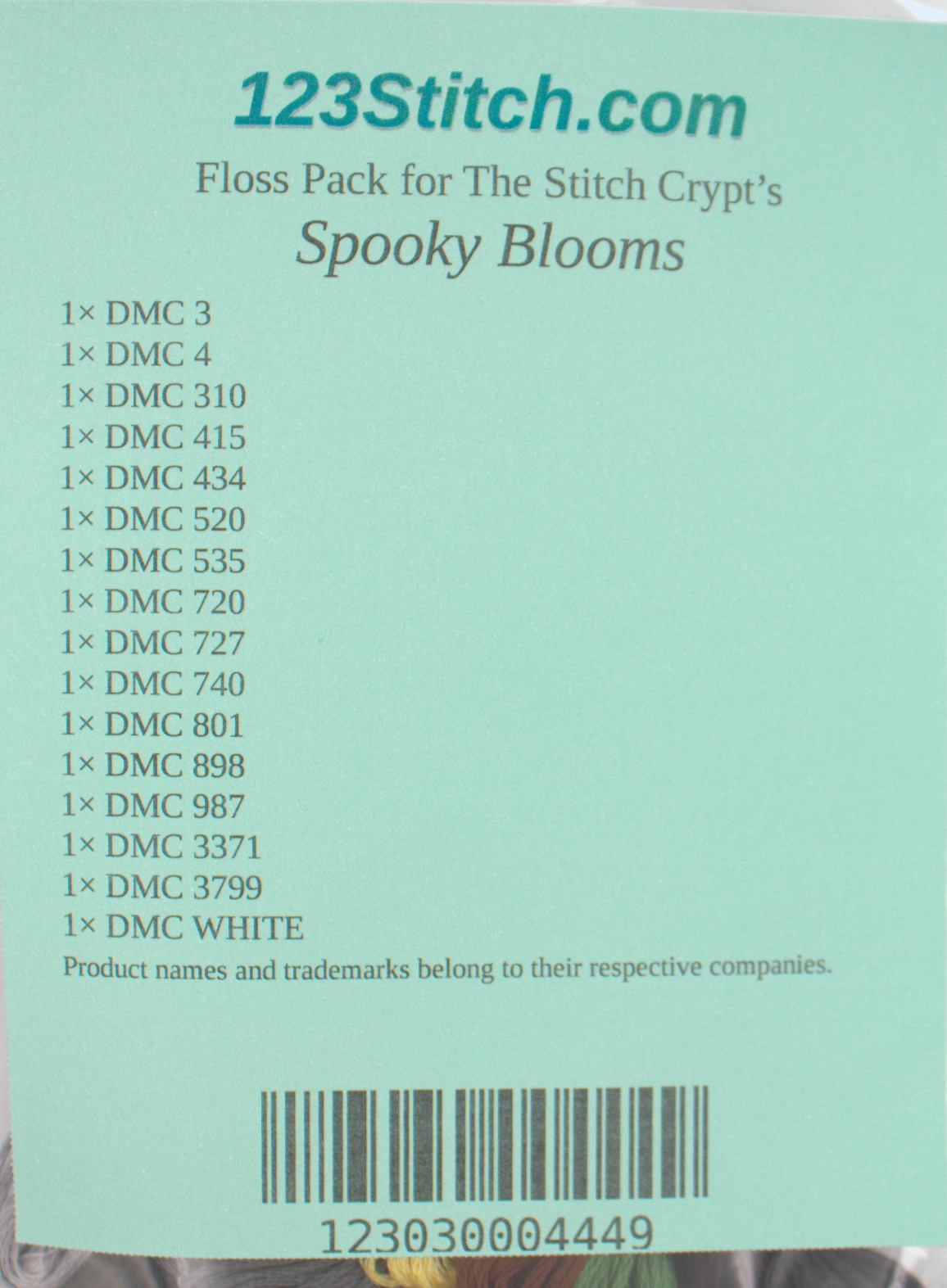 Floss Pack for "Spooky Blooms", zoomed in. Select this picture to zoom back out.