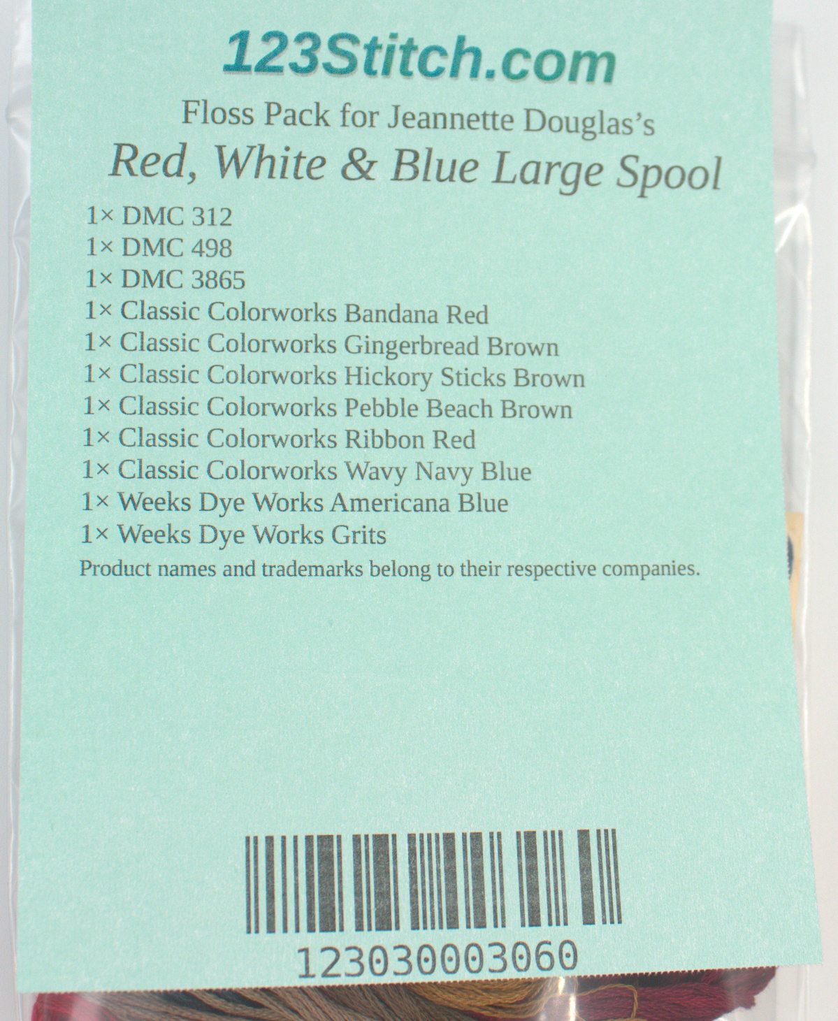 Floss Pack for "Red, White & Blue Large Spool", zoomed in. Select this picture to zoom back out.