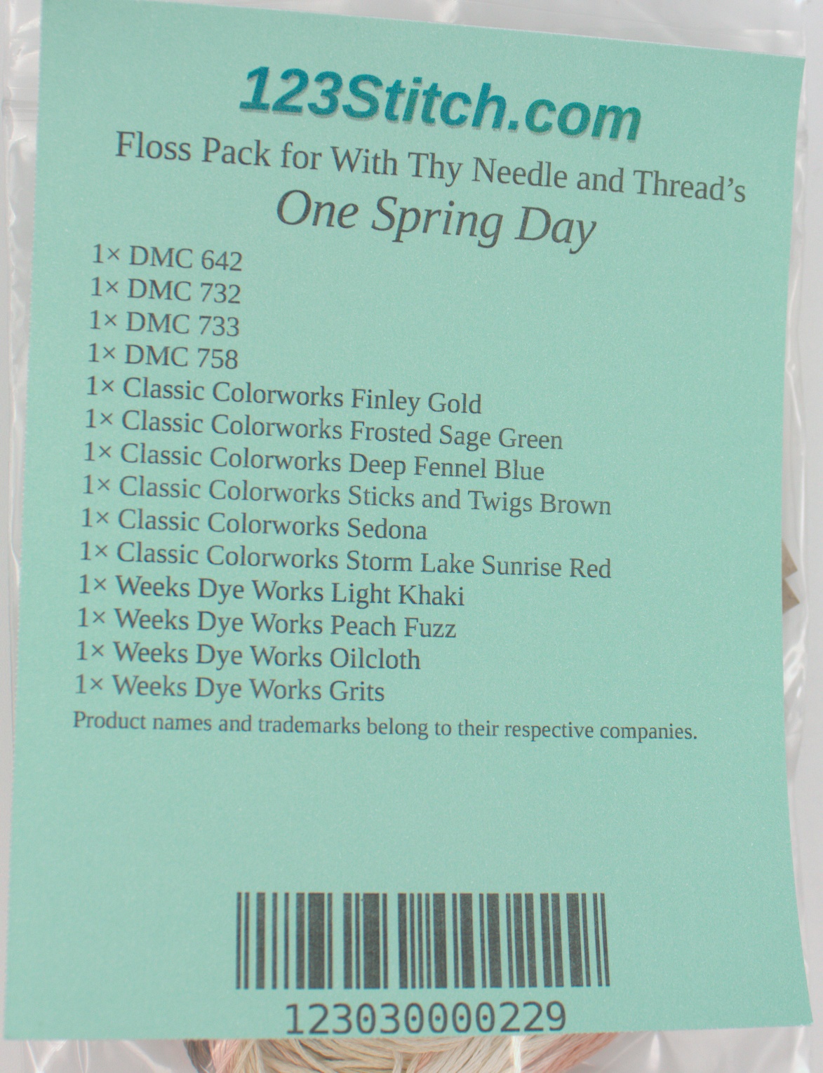 Floss Pack for "One Spring Day", zoomed in. Select this picture to zoom back out.