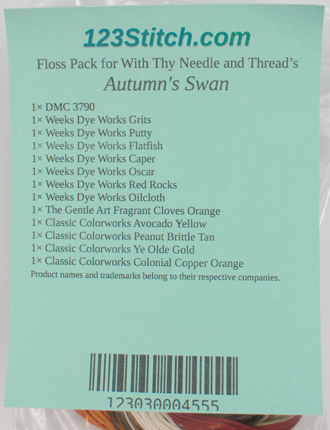 Floss Pack for "Autumn's Swan", zoomed in. Select this picture to zoom back out.