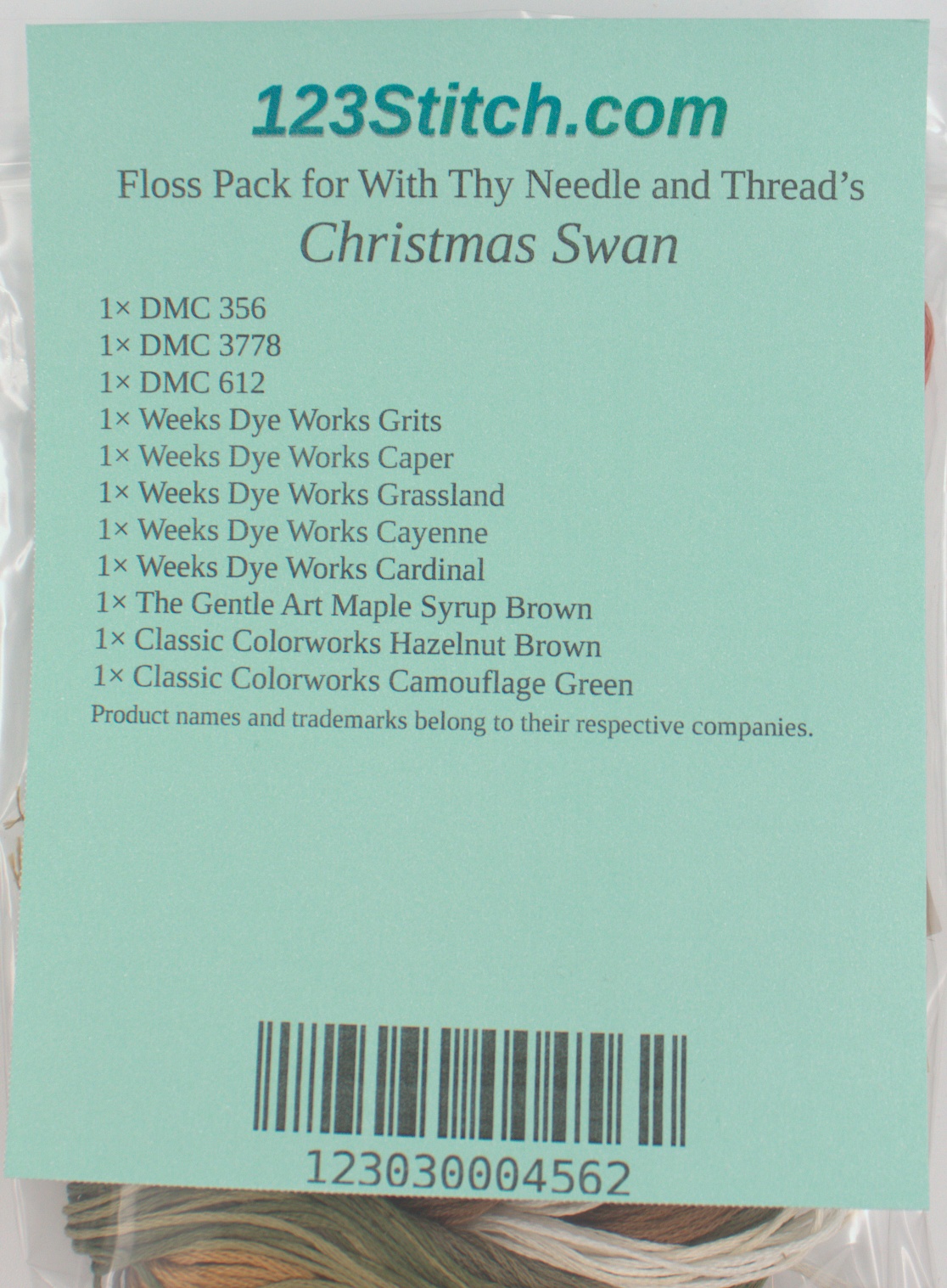 Floss Pack for "Christmas Swan", zoomed in. Select this picture to zoom back out.