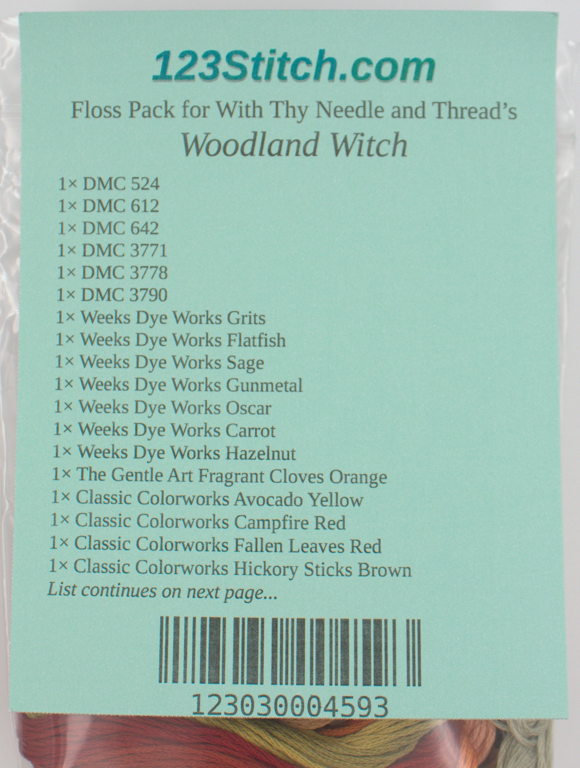 Floss Pack for "Woodland Witch", zoomed in. Select this picture to zoom back out.