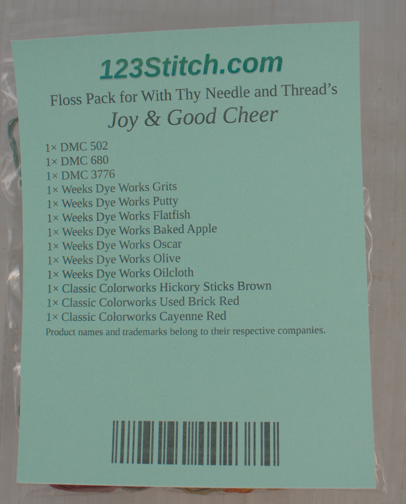 Floss Pack for "Joy & Good Cheer", zoomed in. Select this picture to zoom back out.