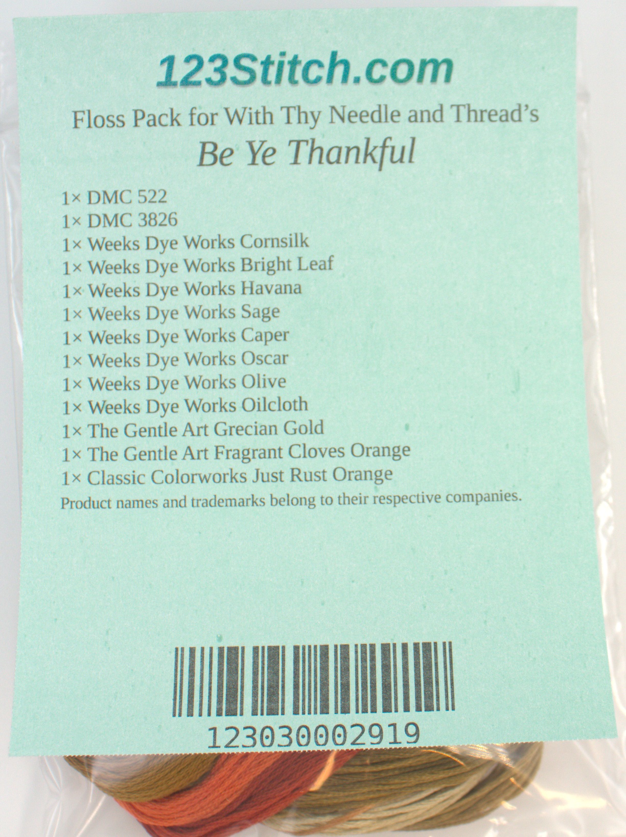 Floss Pack for "Be Ye Thankful", zoomed in. Select this picture to zoom back out.