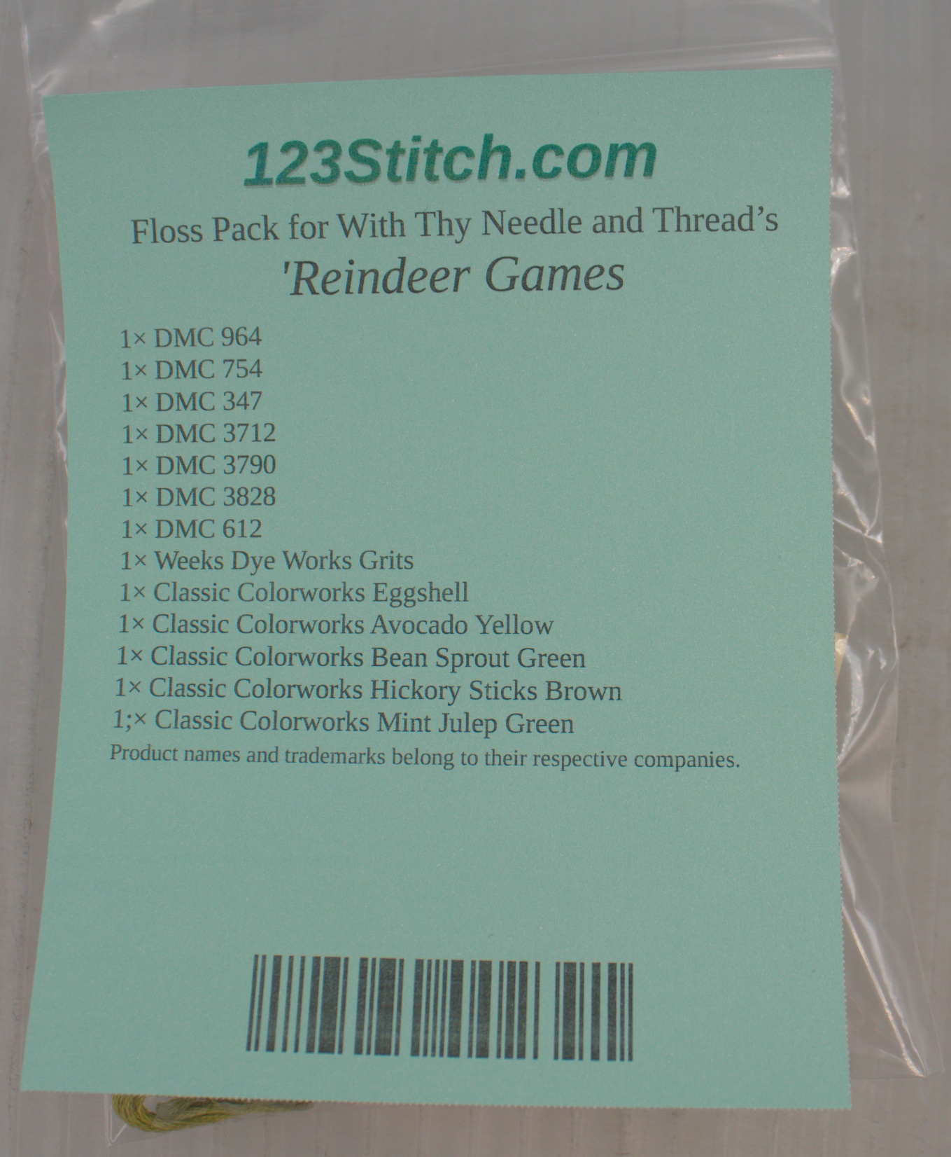 Floss Pack for "'Reindeer Games", zoomed in. Select this picture to zoom back out.