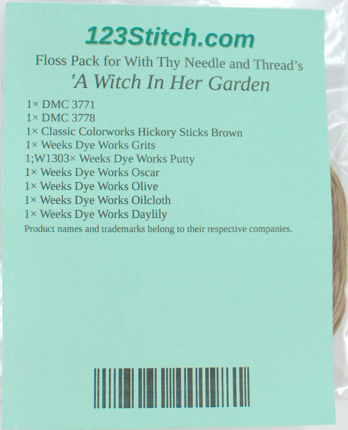 Floss Pack for "'A Witch In Her Garden", zoomed in. Select this picture to zoom back out.
