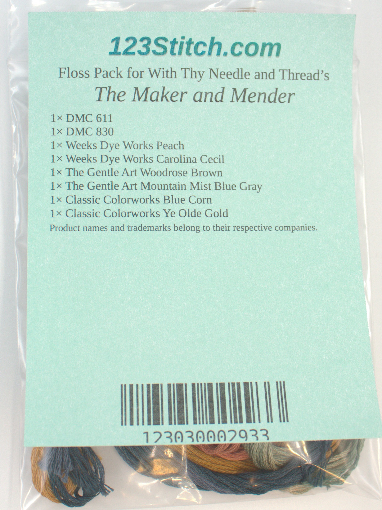 Floss Pack for "The Maker and Mender", zoomed in. Select this picture to zoom back out.