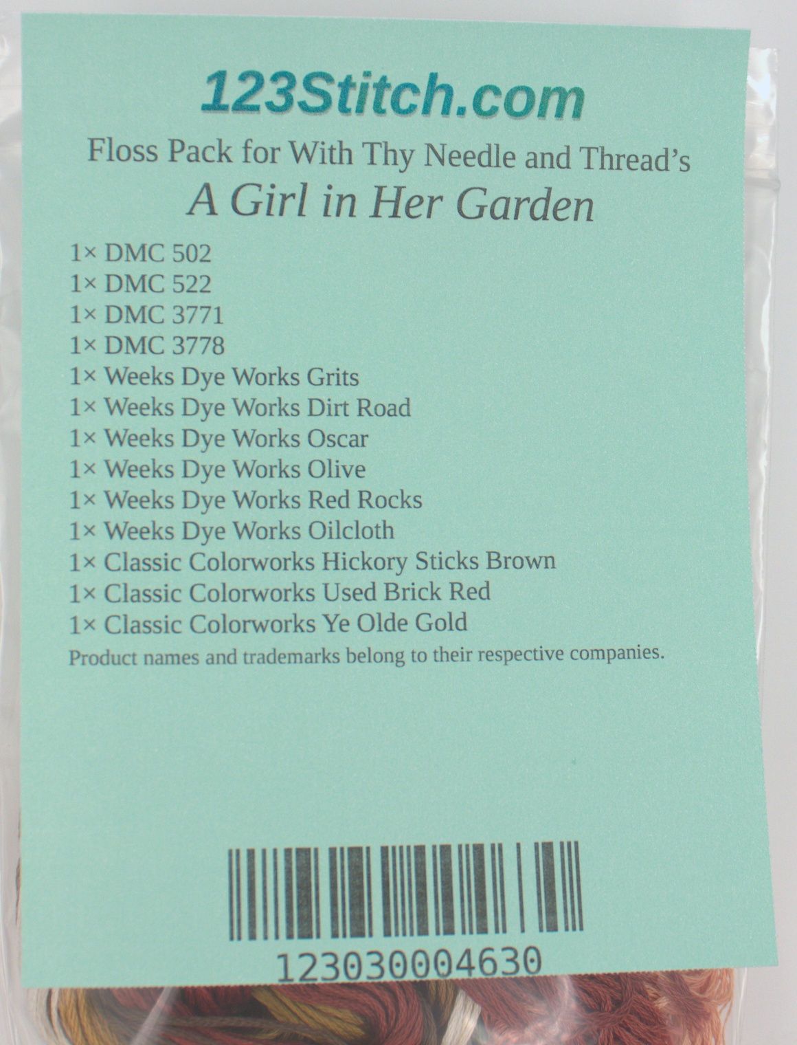 Floss Pack for "A Girl in Her Garden", zoomed in. Select this picture to zoom back out.