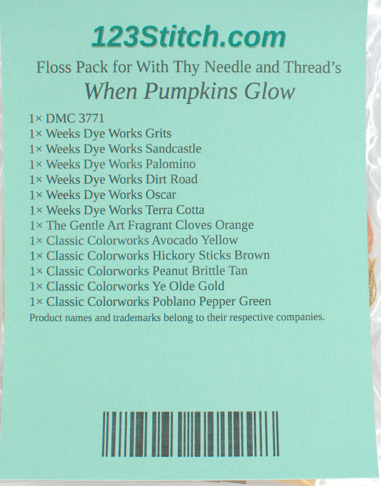 Floss Pack for "When Pumpkins Glow", zoomed in. Select this picture to zoom back out.