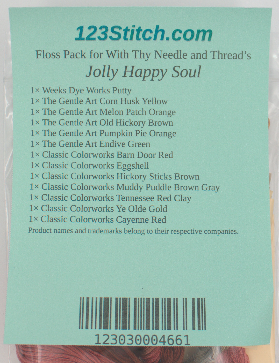 Floss Pack for "Jolly Happy Soul", zoomed in. Select this picture to zoom back out.