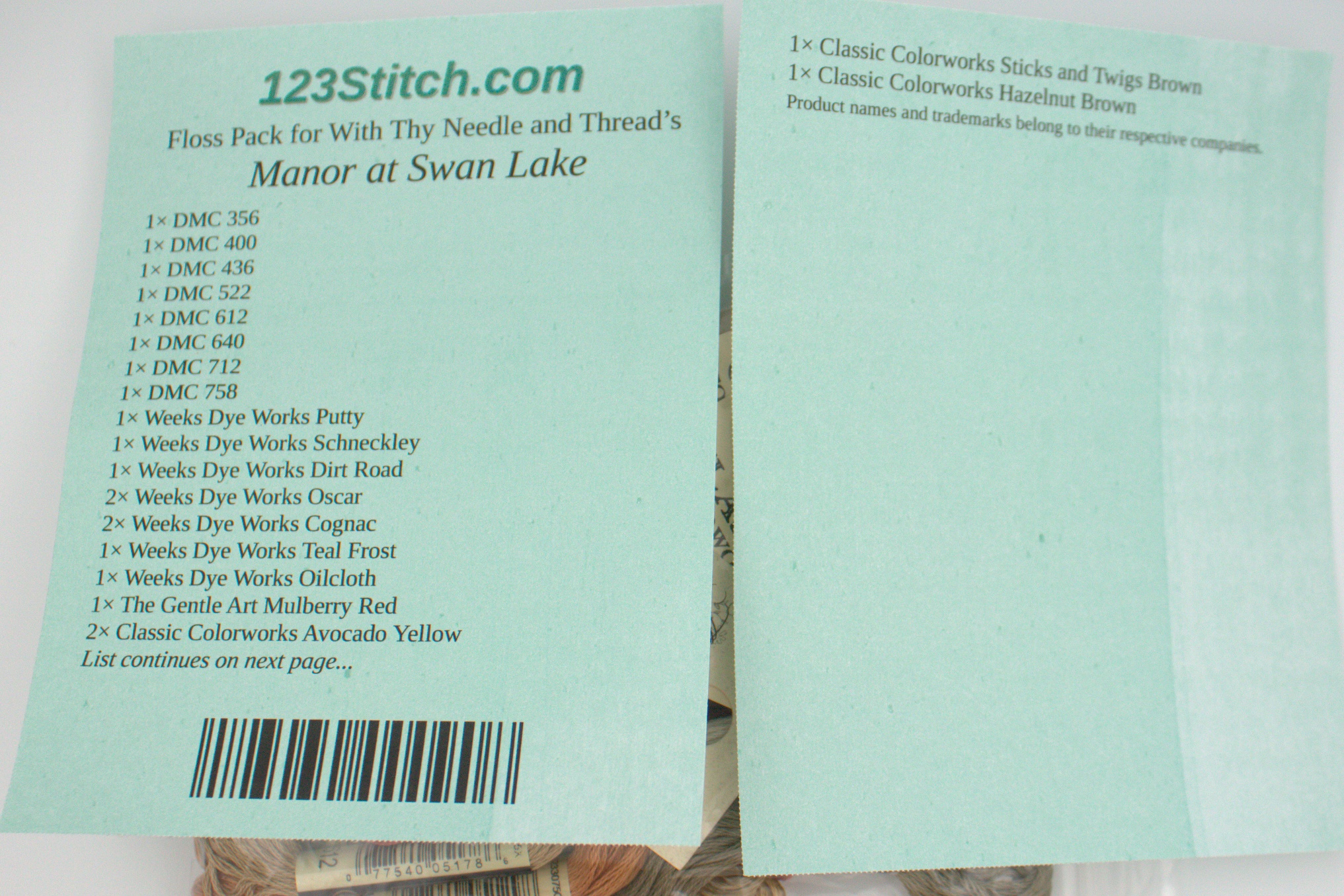 Floss Pack for "Manor at Swan Lake"