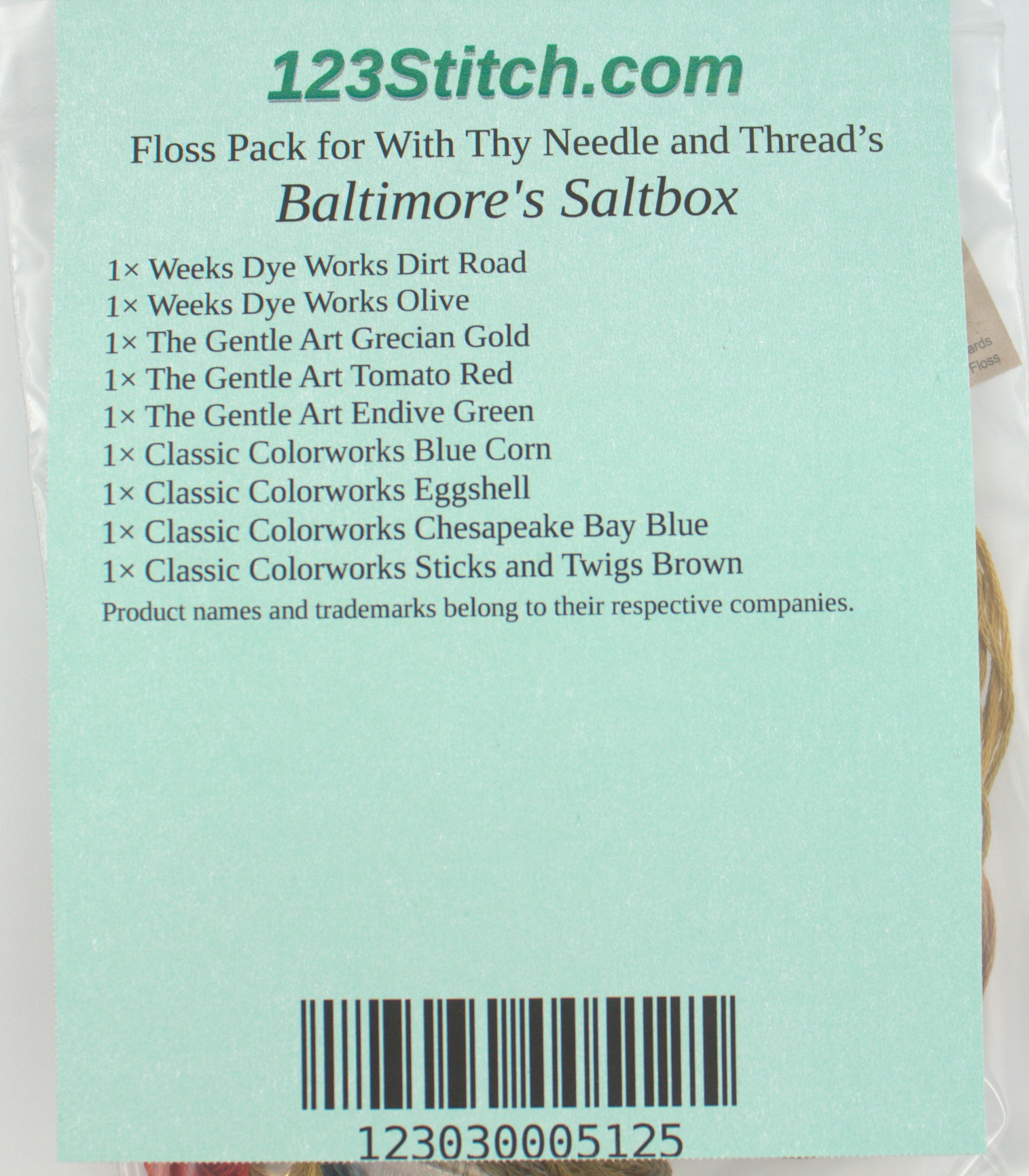 Floss Pack for "Baltimore's Saltbox", zoomed in. Select this picture to zoom back out.