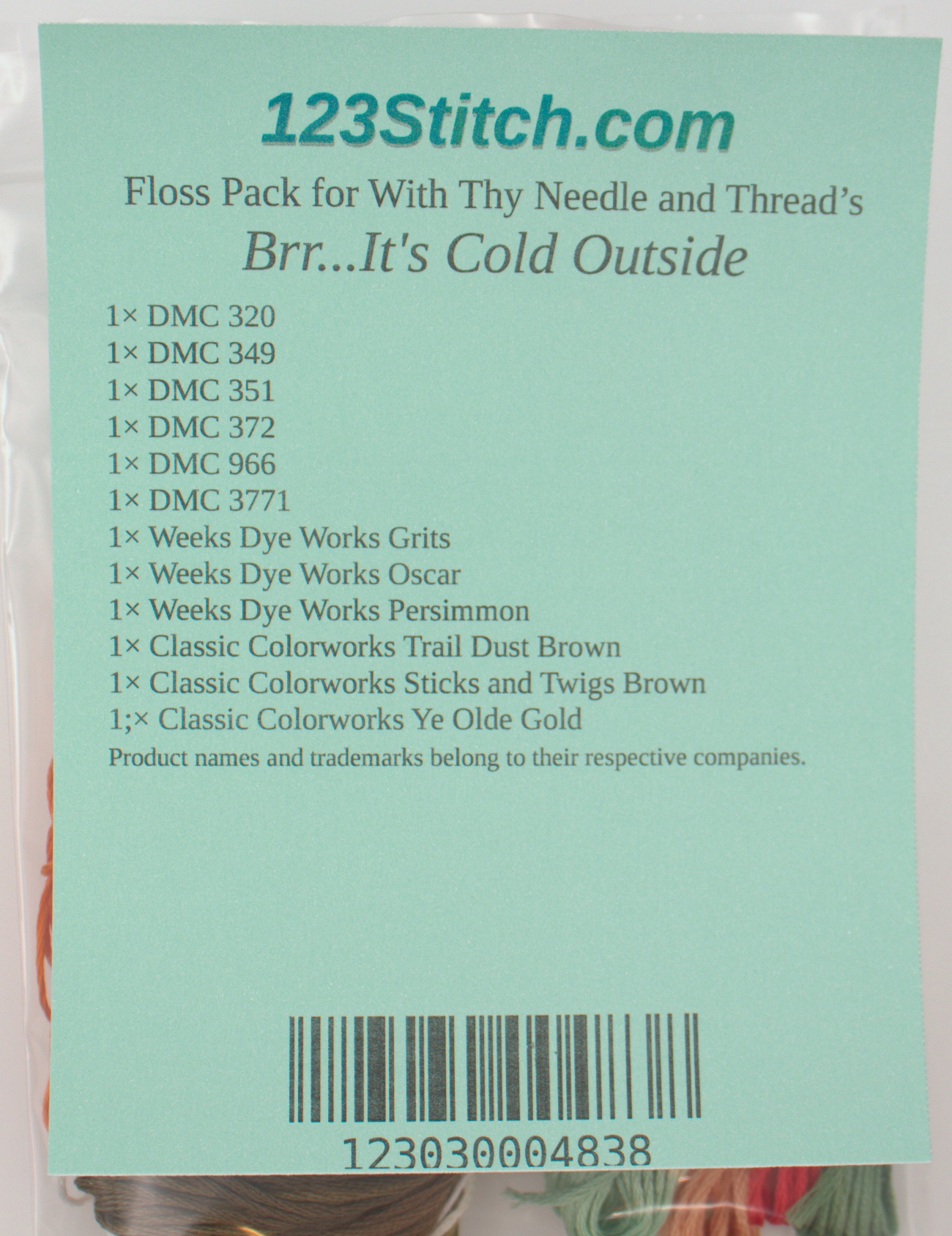 Floss Pack for "Brr...It's Cold Outside", zoomed in. Select this picture to zoom back out.