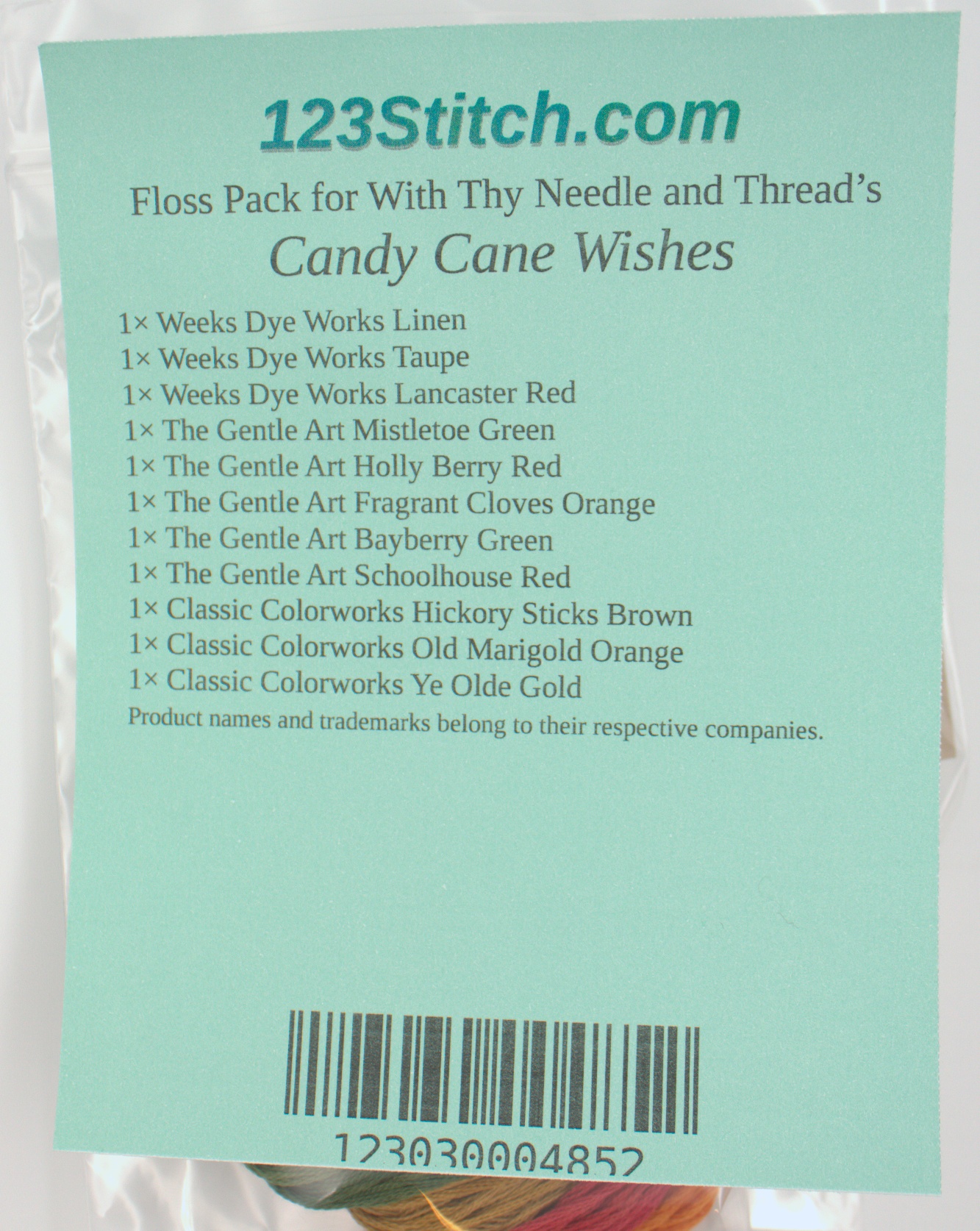 Floss Pack for "Candy Cane Wishes", zoomed in. Select this picture to zoom back out.