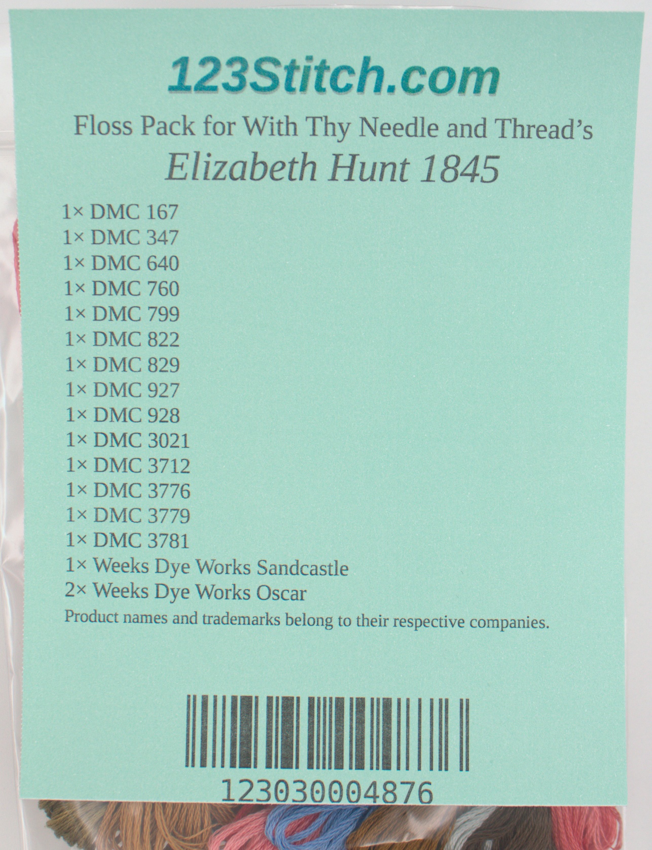 Floss Pack for "Elizabeth Hunt 1845", zoomed in. Select this picture to zoom back out.