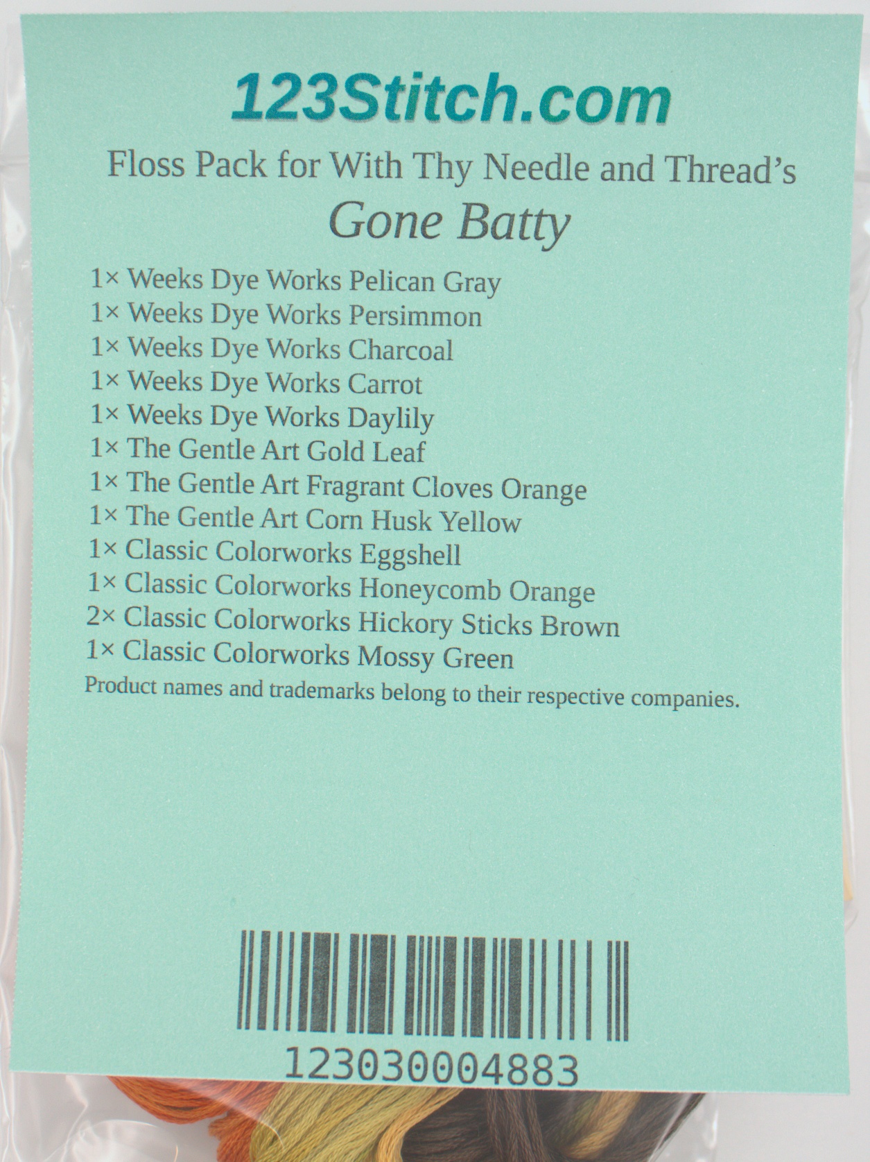 Floss Pack for "Gone Batty", zoomed in. Select this picture to zoom back out.