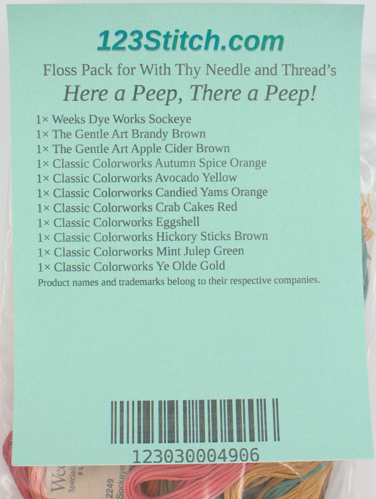 Floss Pack for "Here a Peep, There a Peep!", zoomed in. Select this picture to zoom back out.