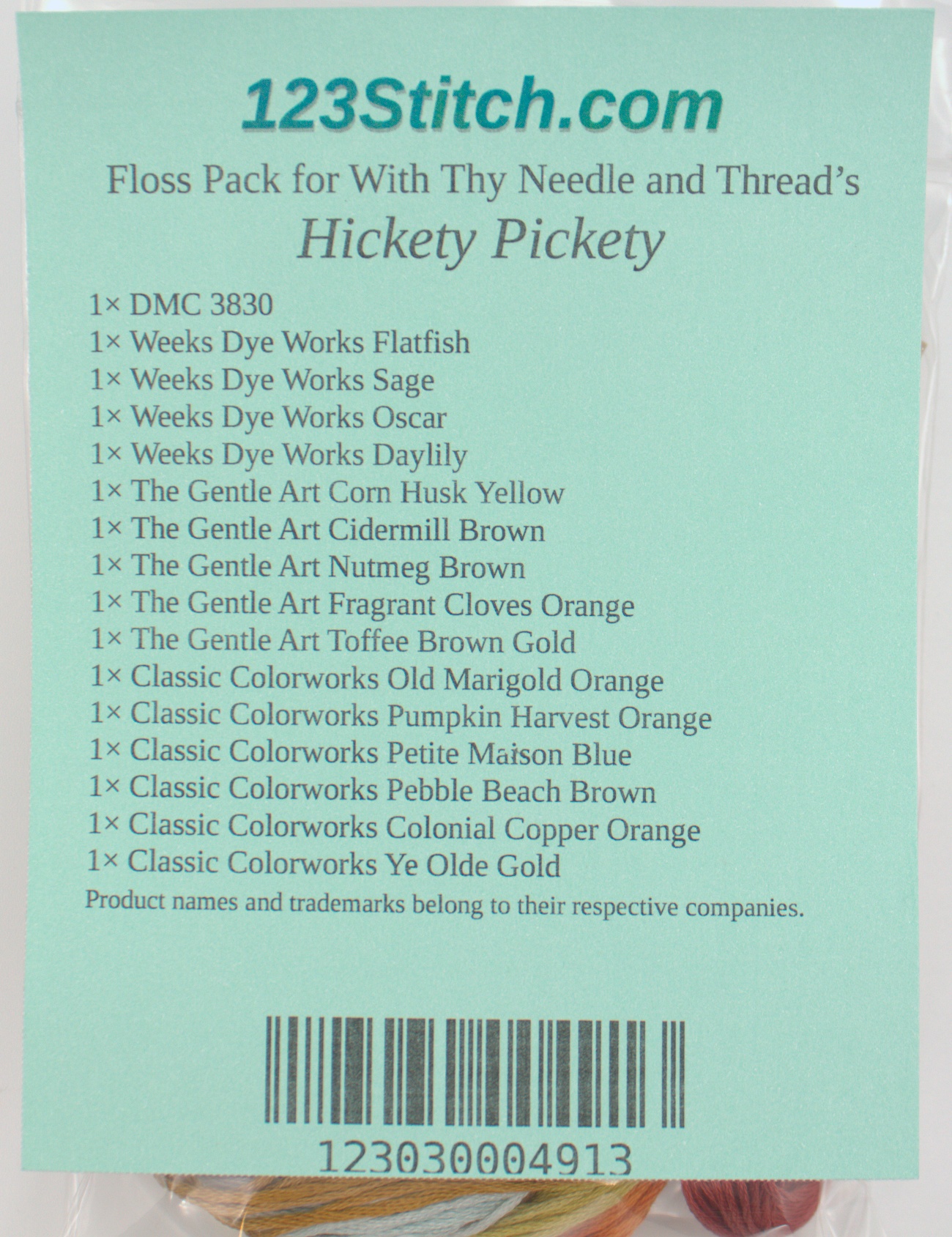 Floss Pack for "Hickety Pickety", zoomed in. Select this picture to zoom back out.