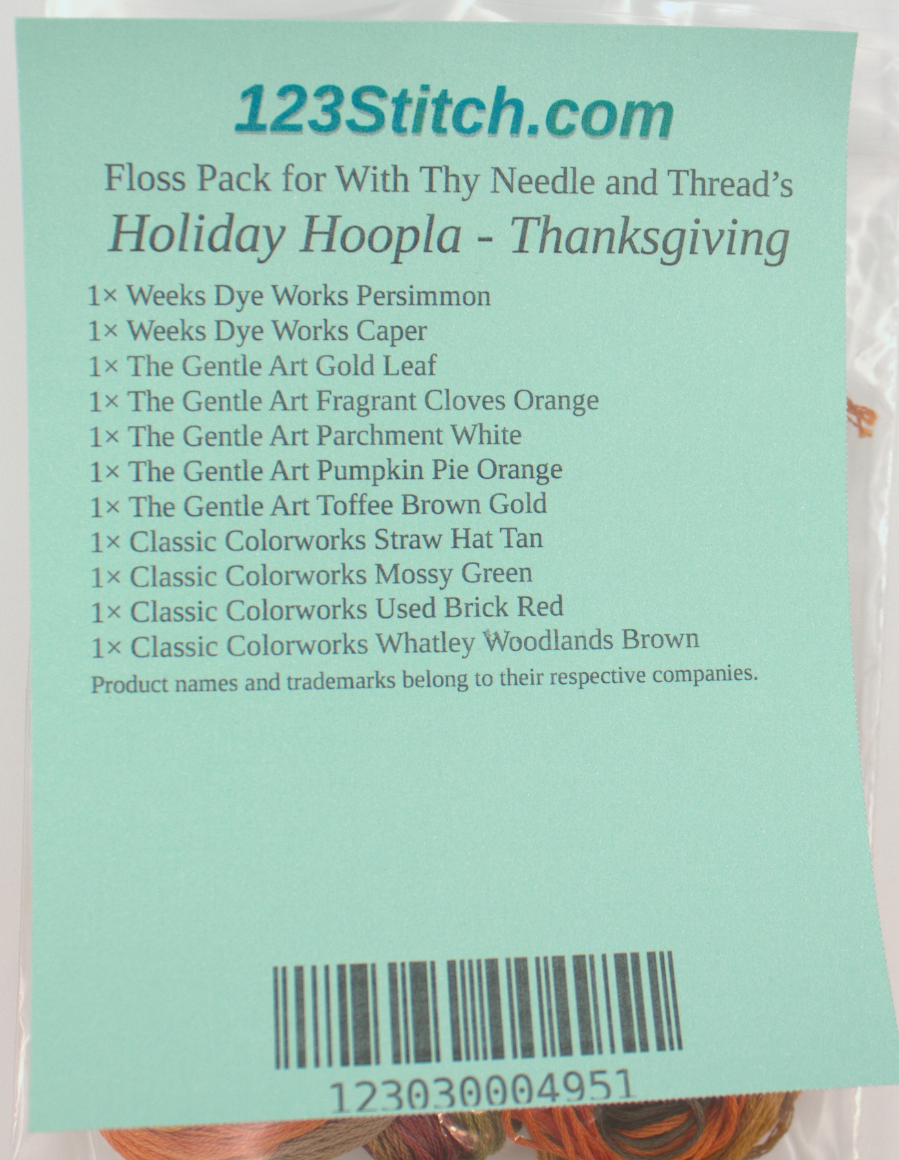 Floss Pack for "Holiday Hoopla - Thanksgiving", zoomed in. Select this picture to zoom back out.