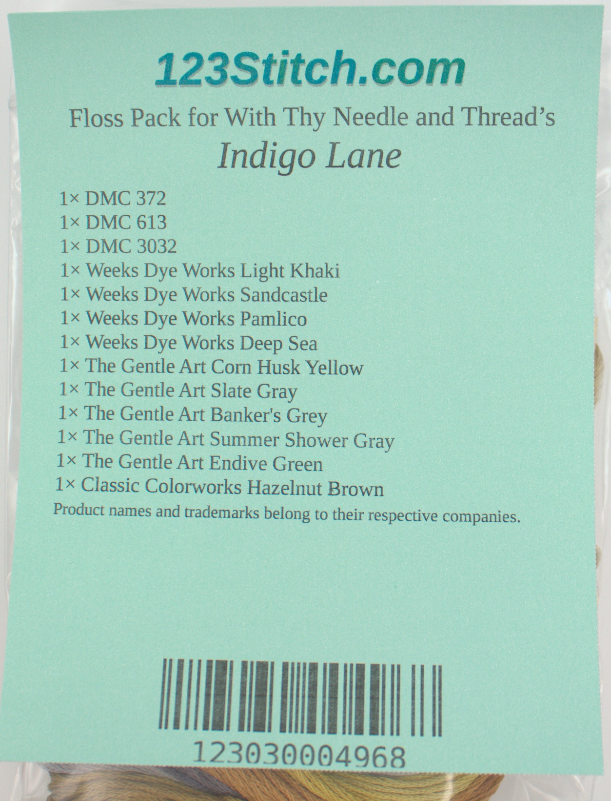 Floss Pack for "Indigo Lane", zoomed in. Select this picture to zoom back out.