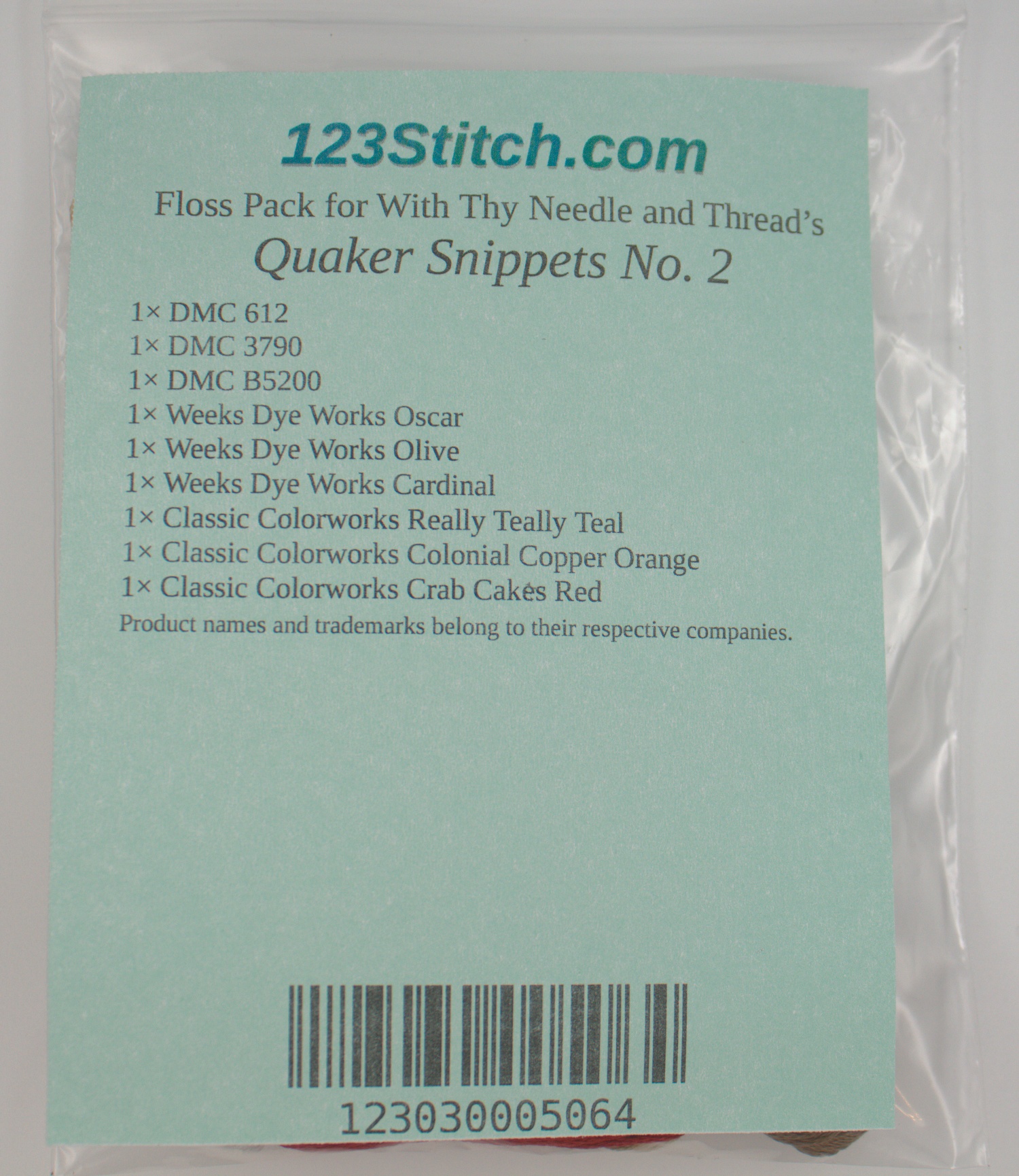 Floss Pack for "Quaker Snippets No. 2", zoomed in. Select this picture to zoom back out.