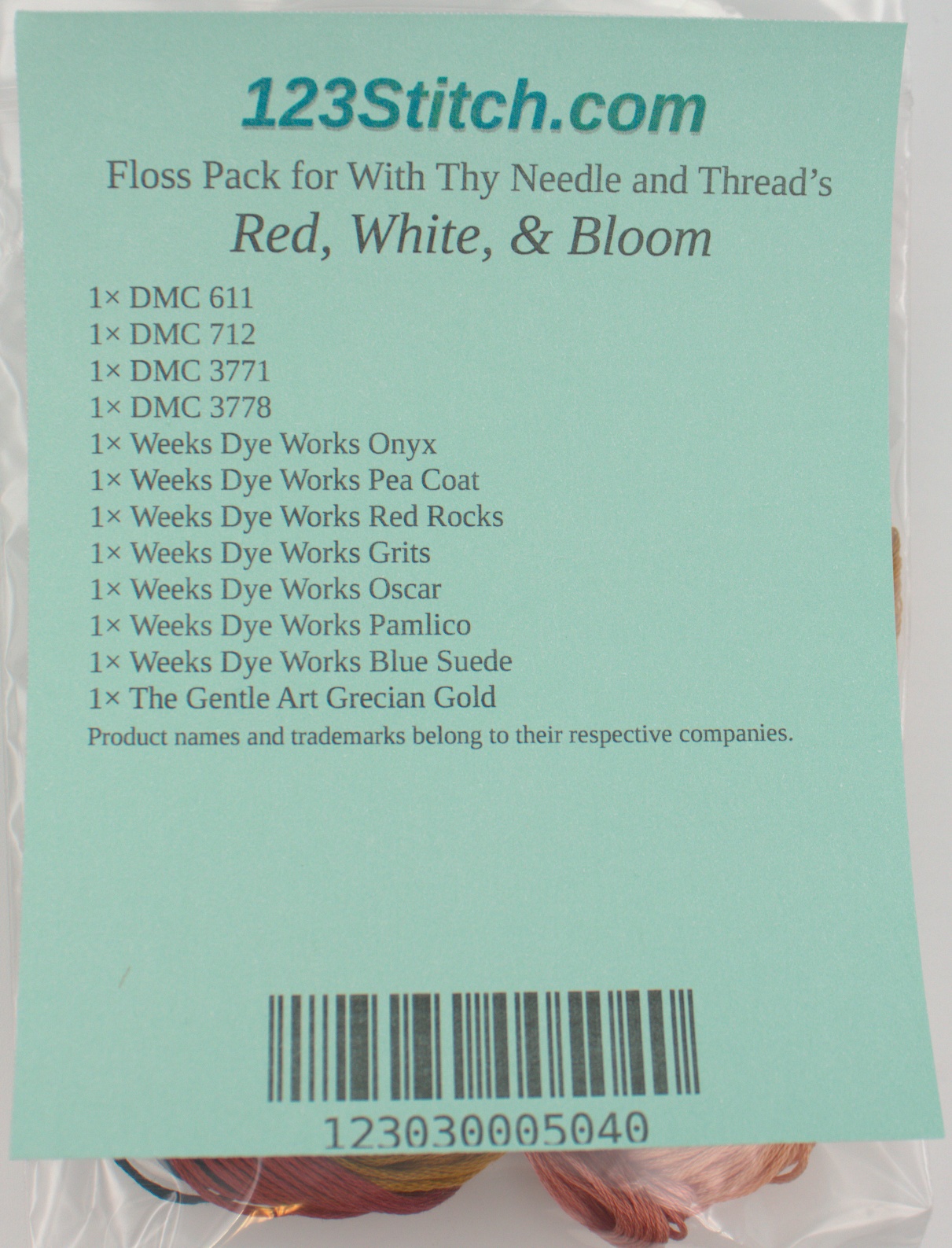 Floss Pack for "Red, White, & Bloom", zoomed in. Select this picture to zoom back out.
