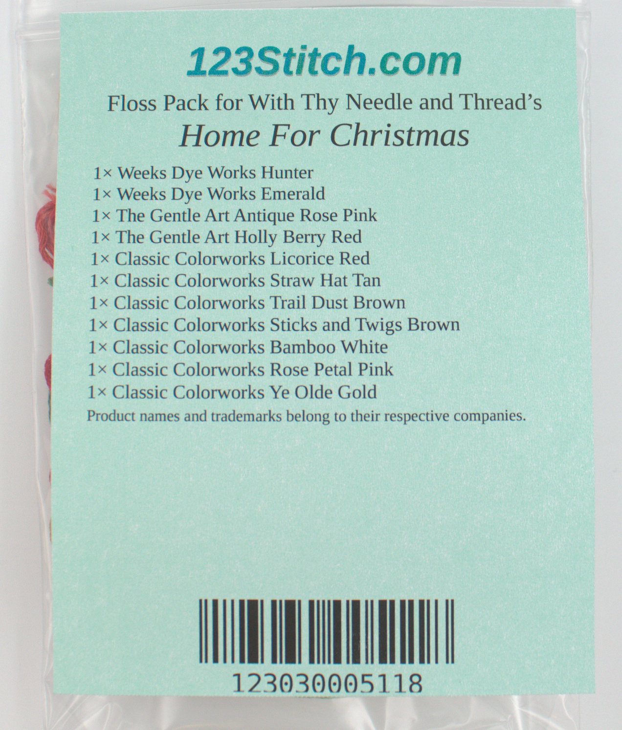 Floss Pack for "Home For Christmas", zoomed in. Select this picture to zoom back out.