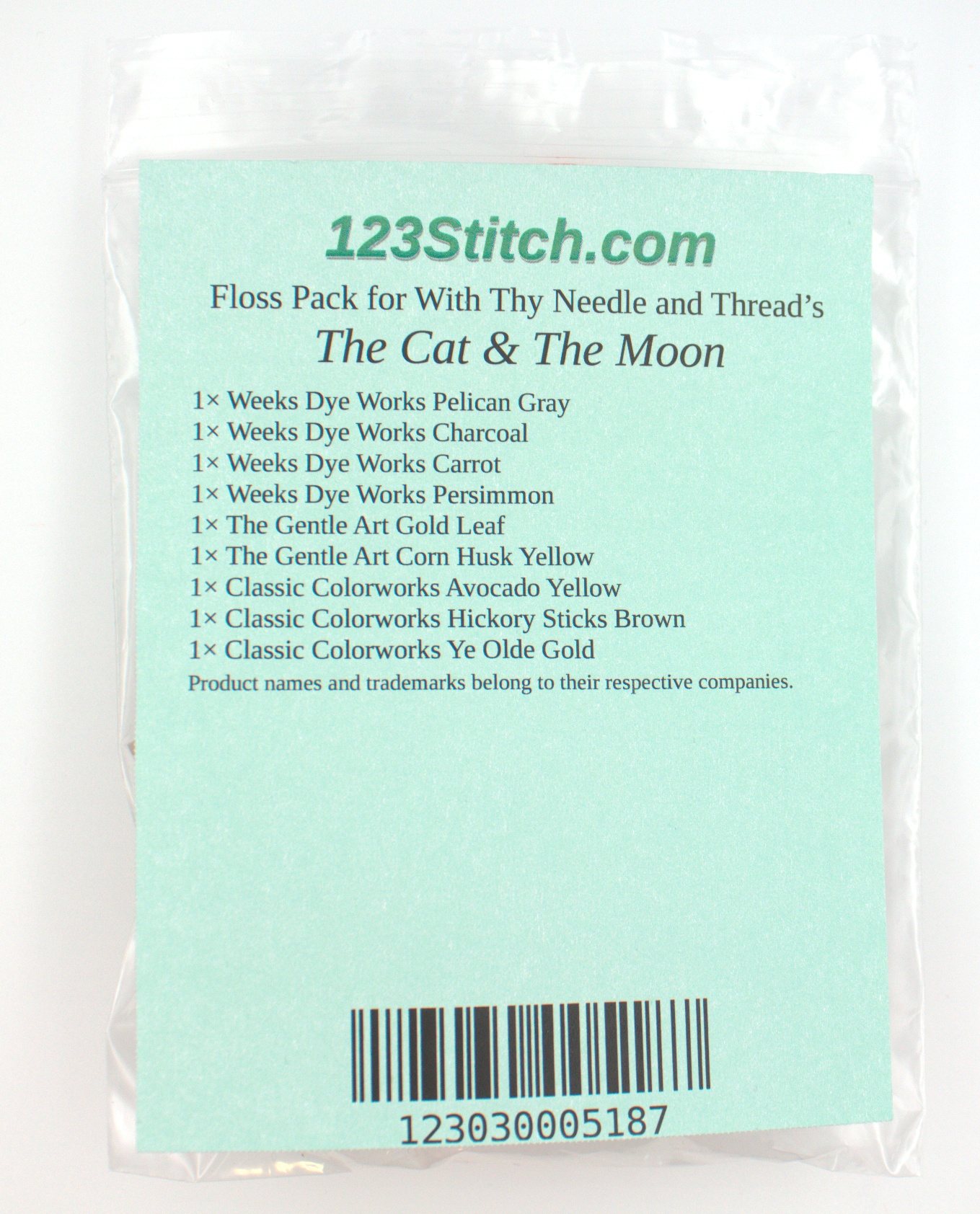 Floss Pack for "The Cat & The Moon", zoomed in. Select this picture to zoom back out.