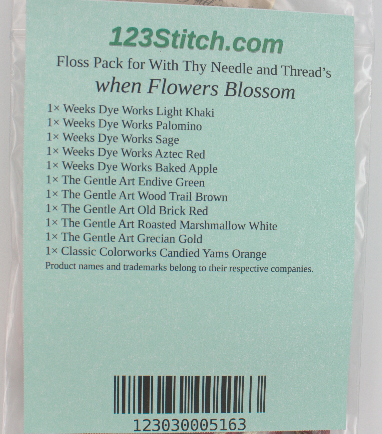 Floss Pack for "When Flowers Blossom", zoomed in. Select this picture to zoom back out.