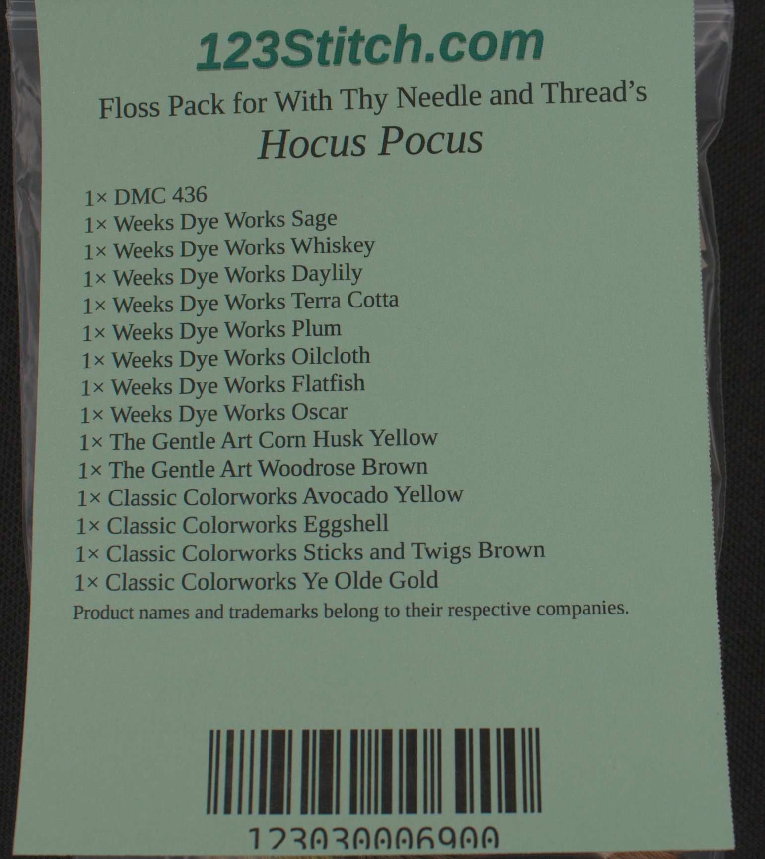 Floss Pack for "Hocus Pocus", zoomed in. Select this picture to zoom back out.